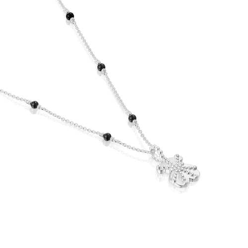 Collar corto de plata, ónix y motivo oso TOUS Grain