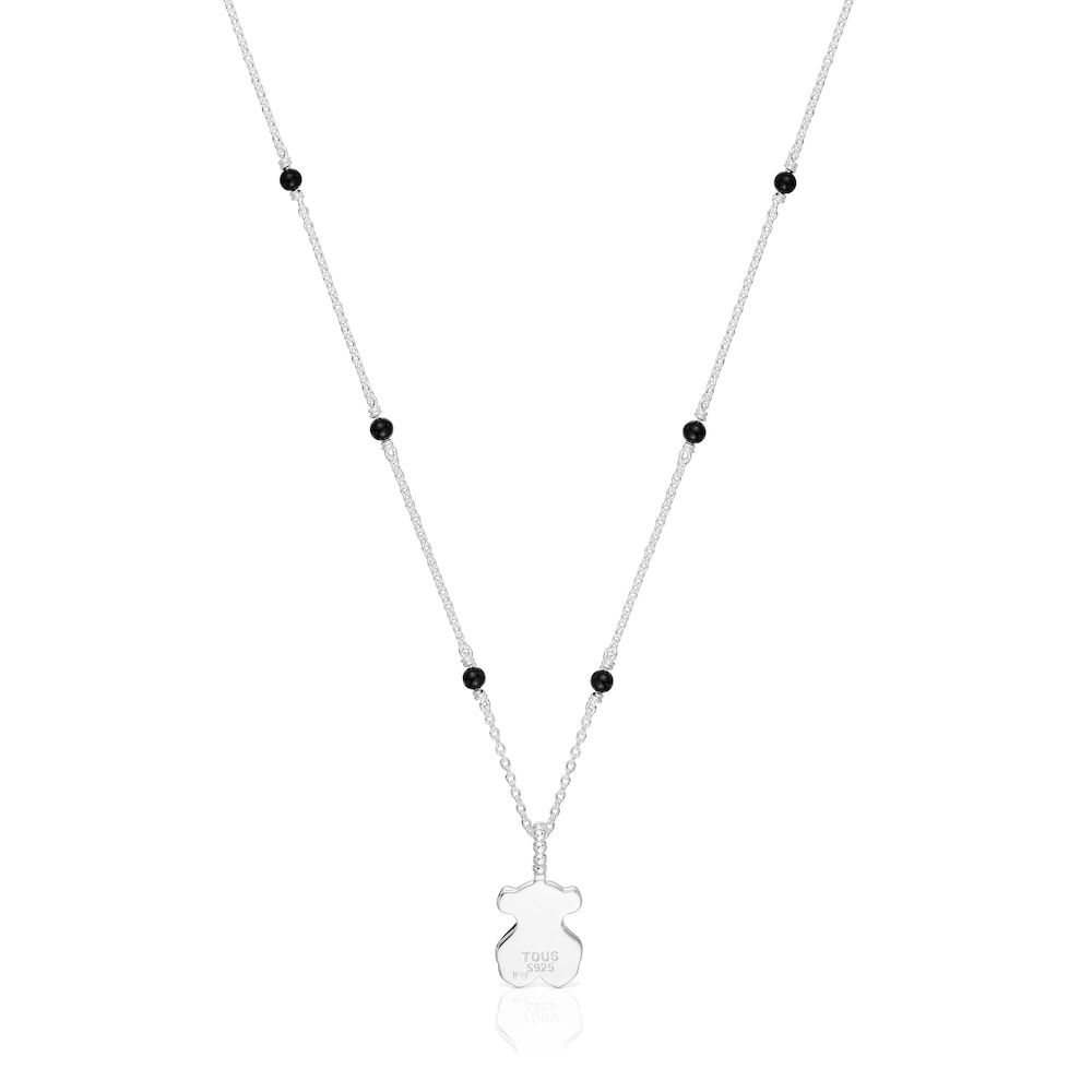 Short silver and onyx Necklace with bear charm TOUS Grain