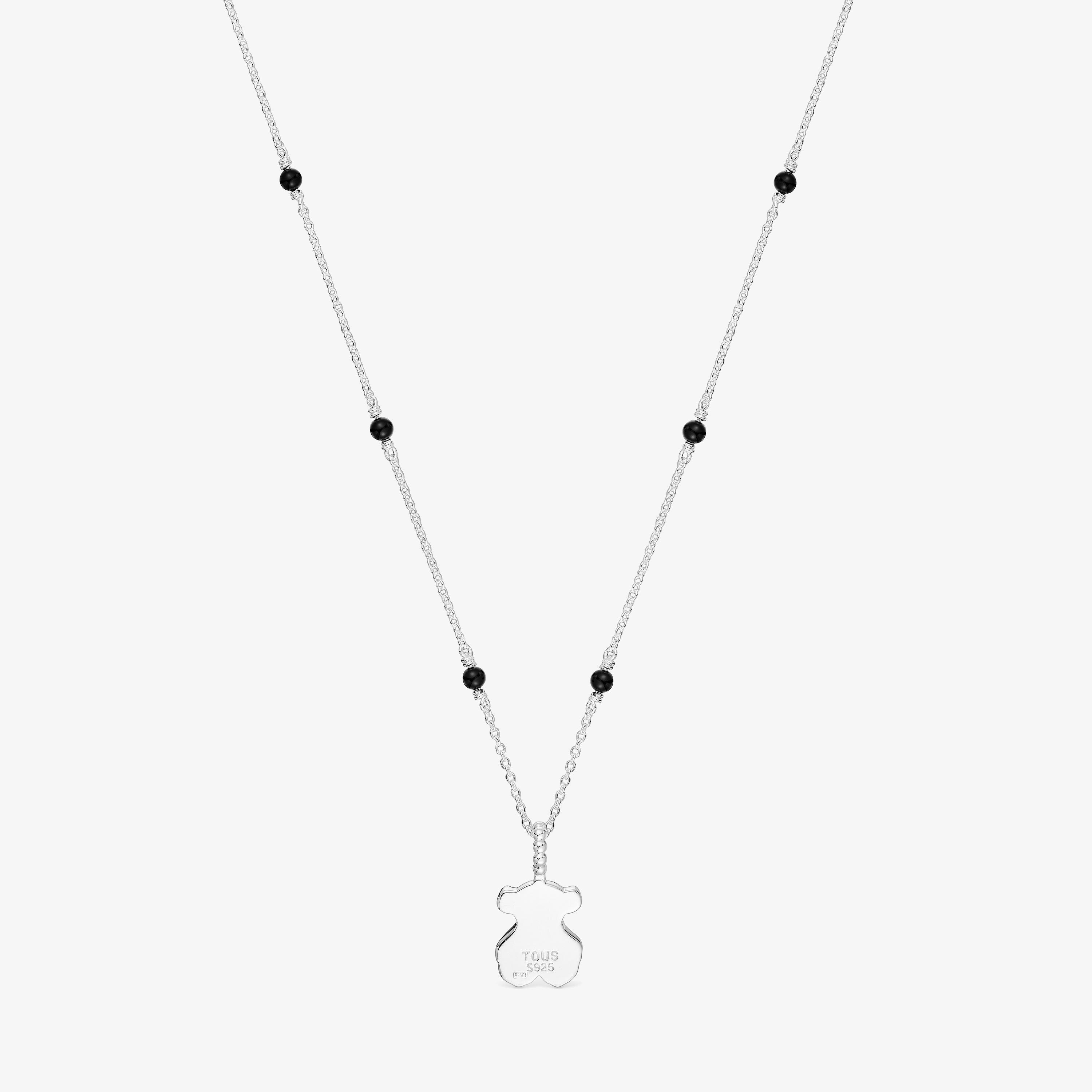 Short silver and onyx Necklace with bear charm TOUS Grain