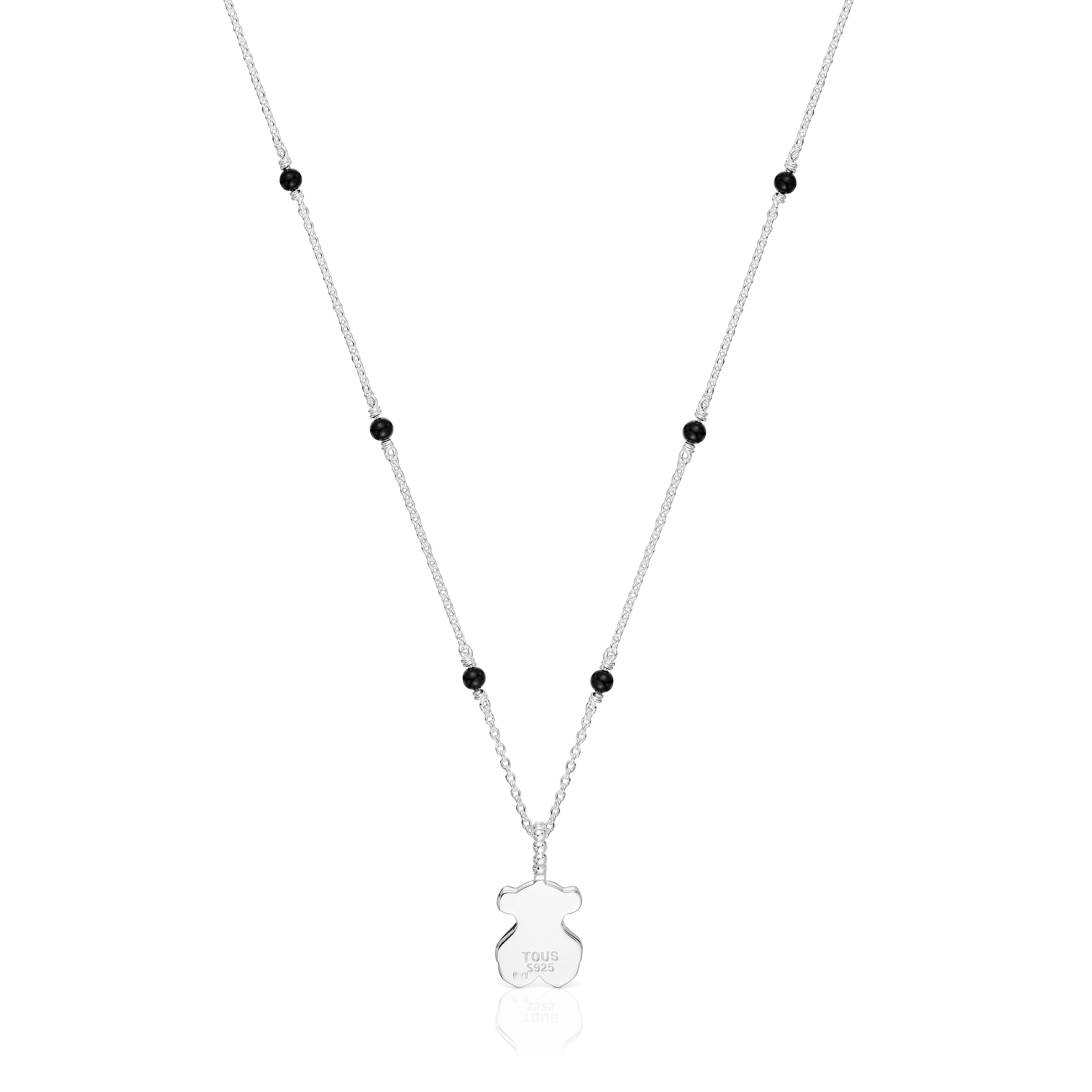 Short silver and onyx Necklace with bear charm TOUS Grain