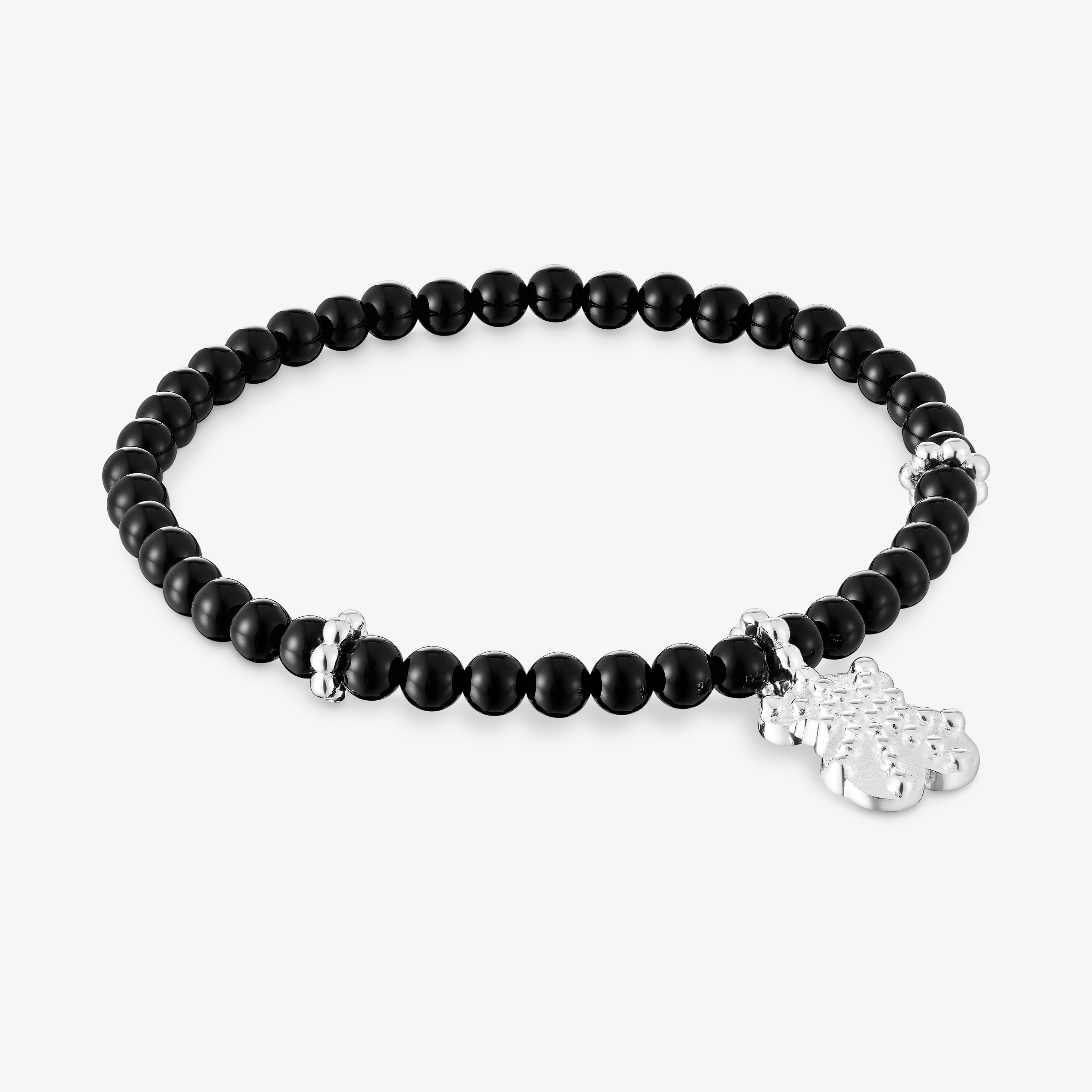 Silver elastic Bracelet with onyx and bear charm TOUS Grain