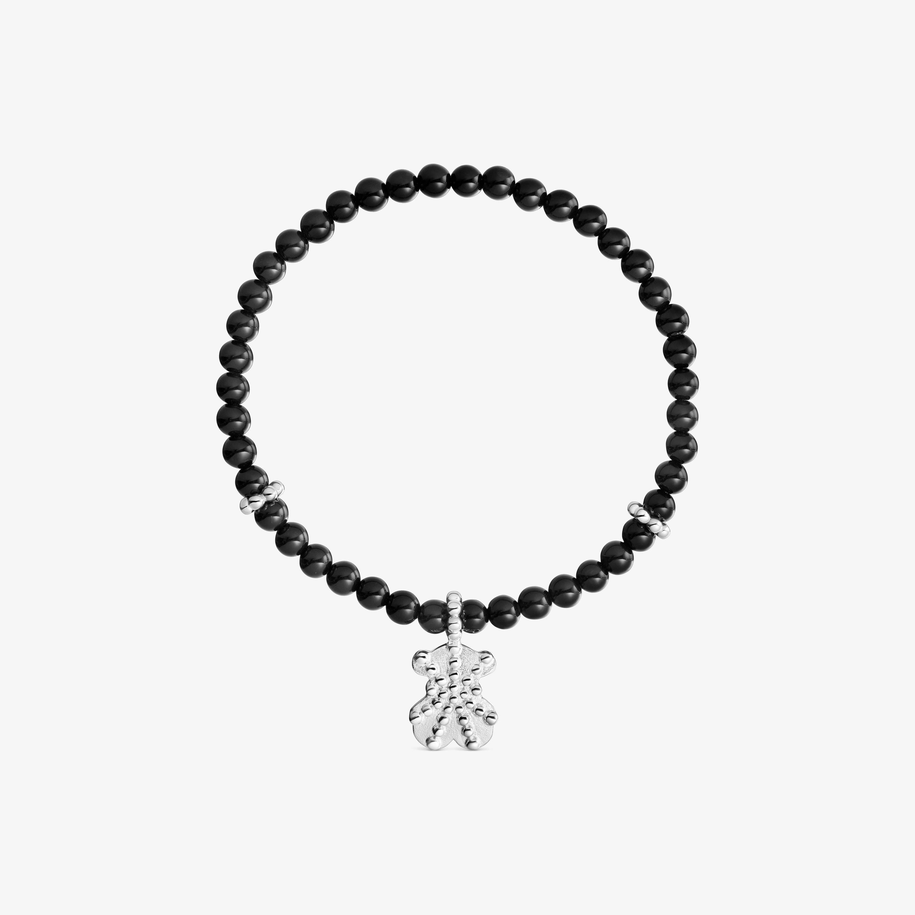 Silver elastic Bracelet with onyx and bear charm TOUS Grain