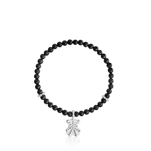 Pulsera elástica de plata, ónix y motivo oso TOUS Grain