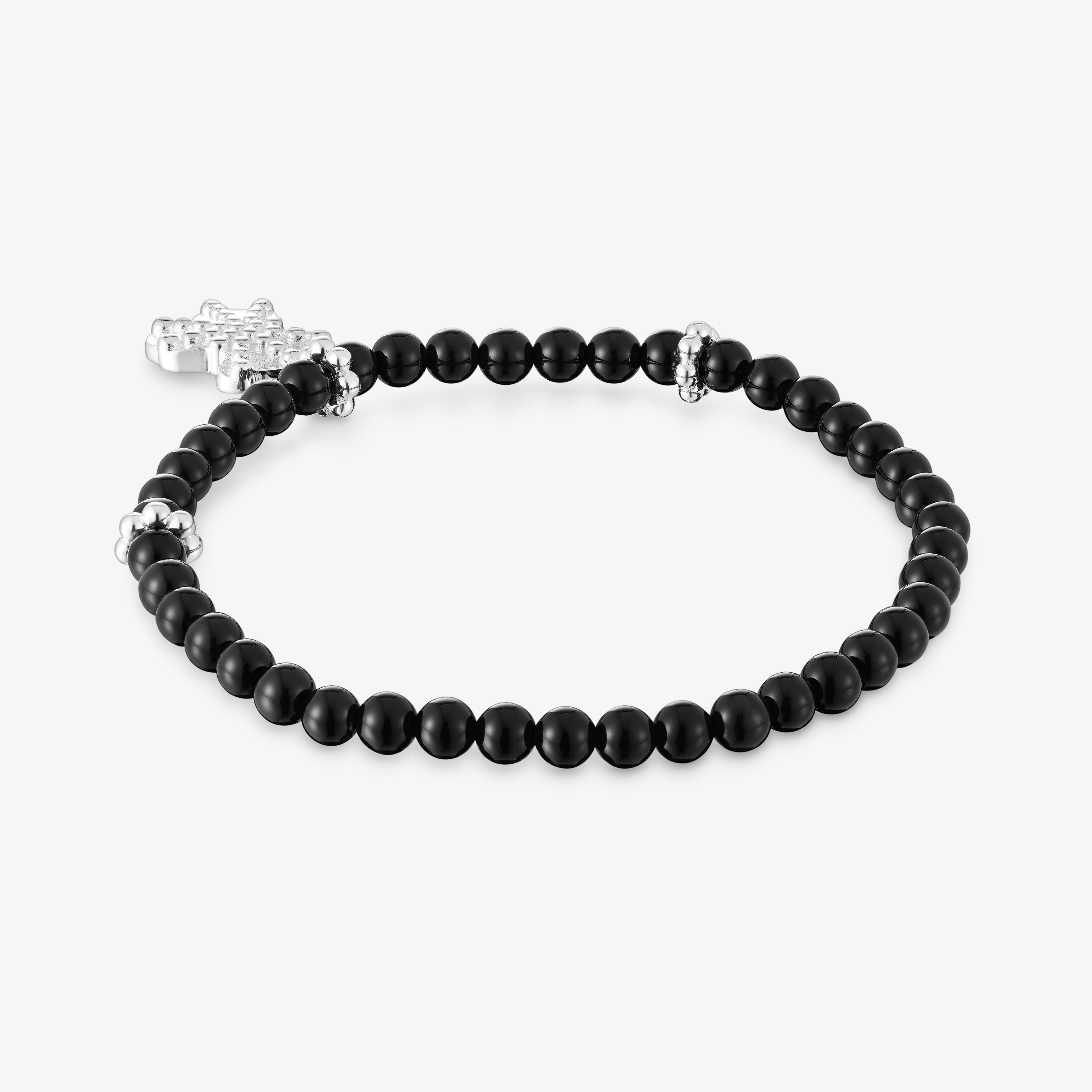 Silver elastic Bracelet with onyx and bear charm TOUS Grain