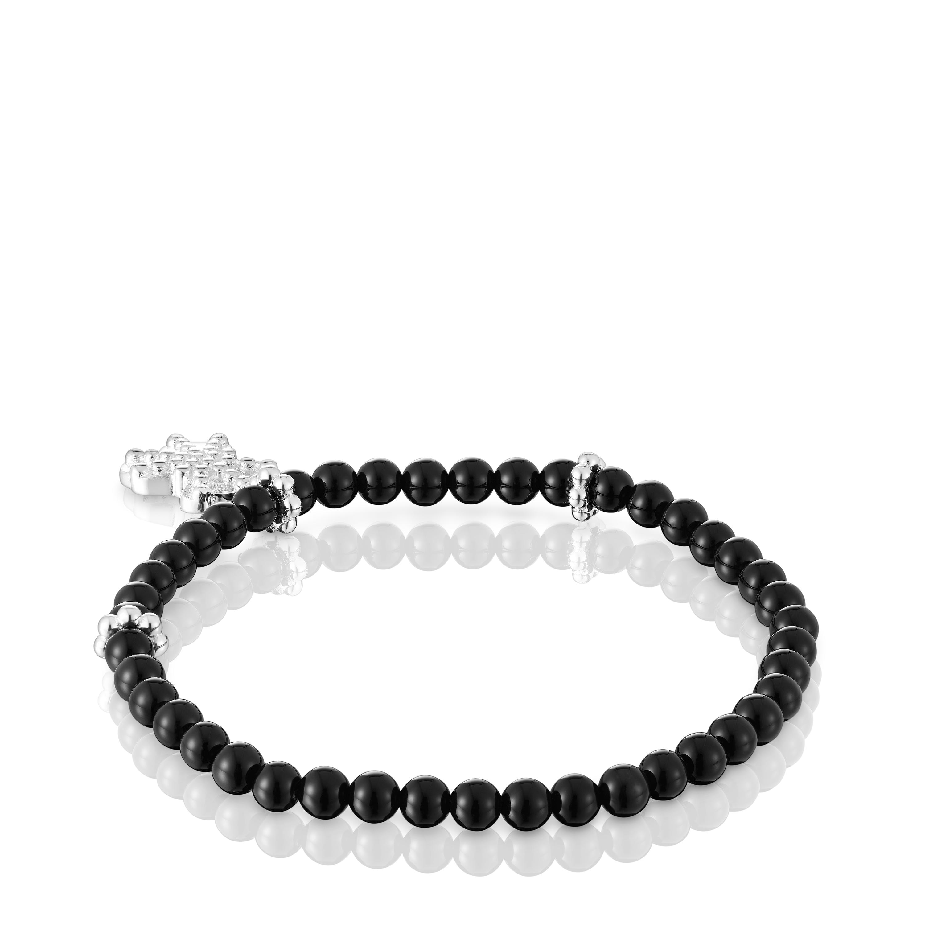 Silver elastic Bracelet with onyx and bear charm TOUS Grain
