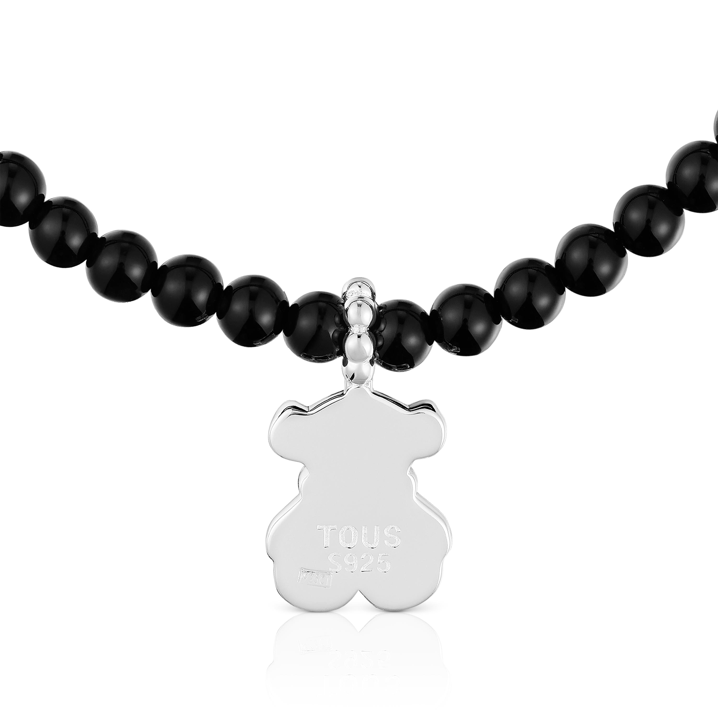 Silver elastic Bracelet with onyx and bear charm TOUS Grain
