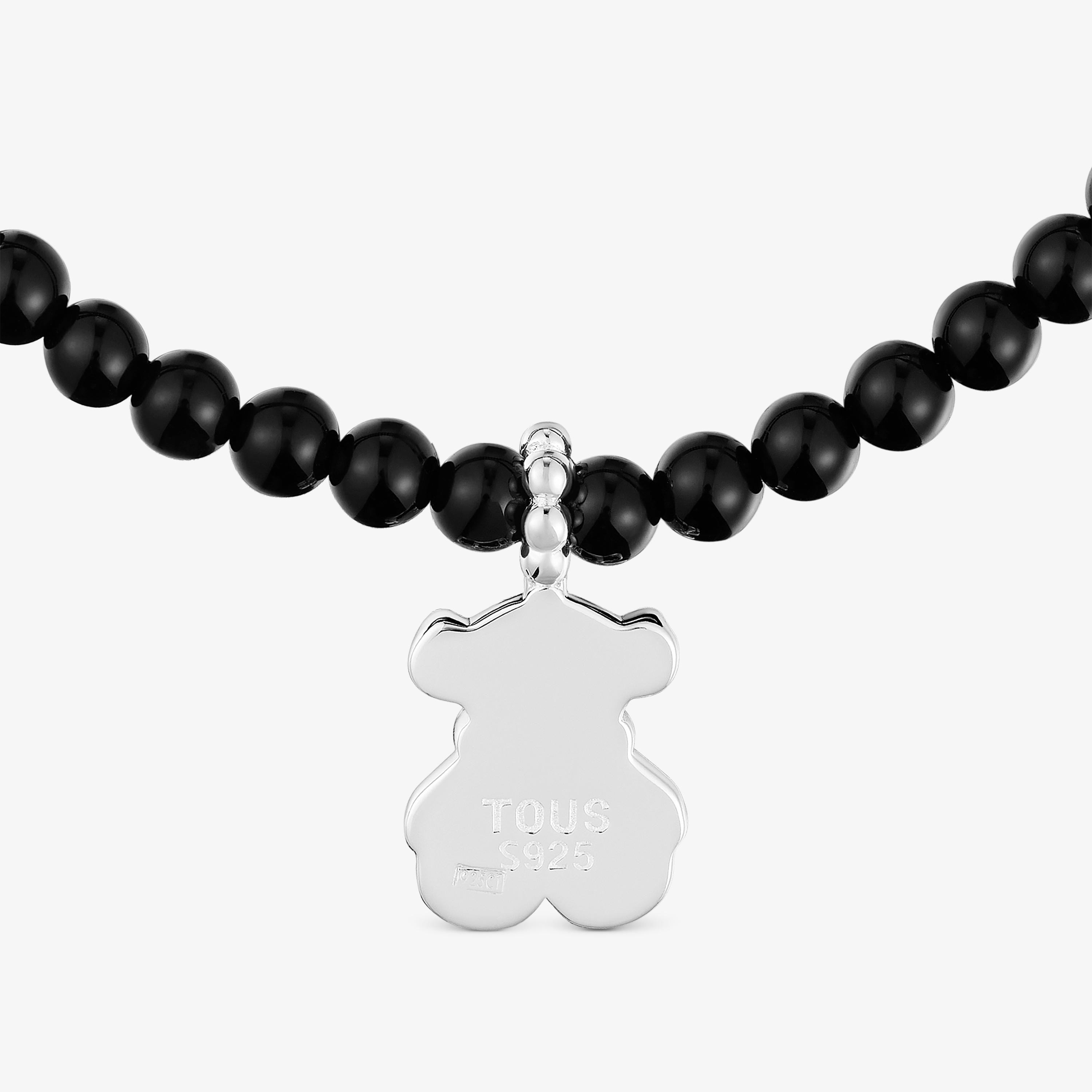Silver elastic Bracelet with onyx and bear charm TOUS Grain