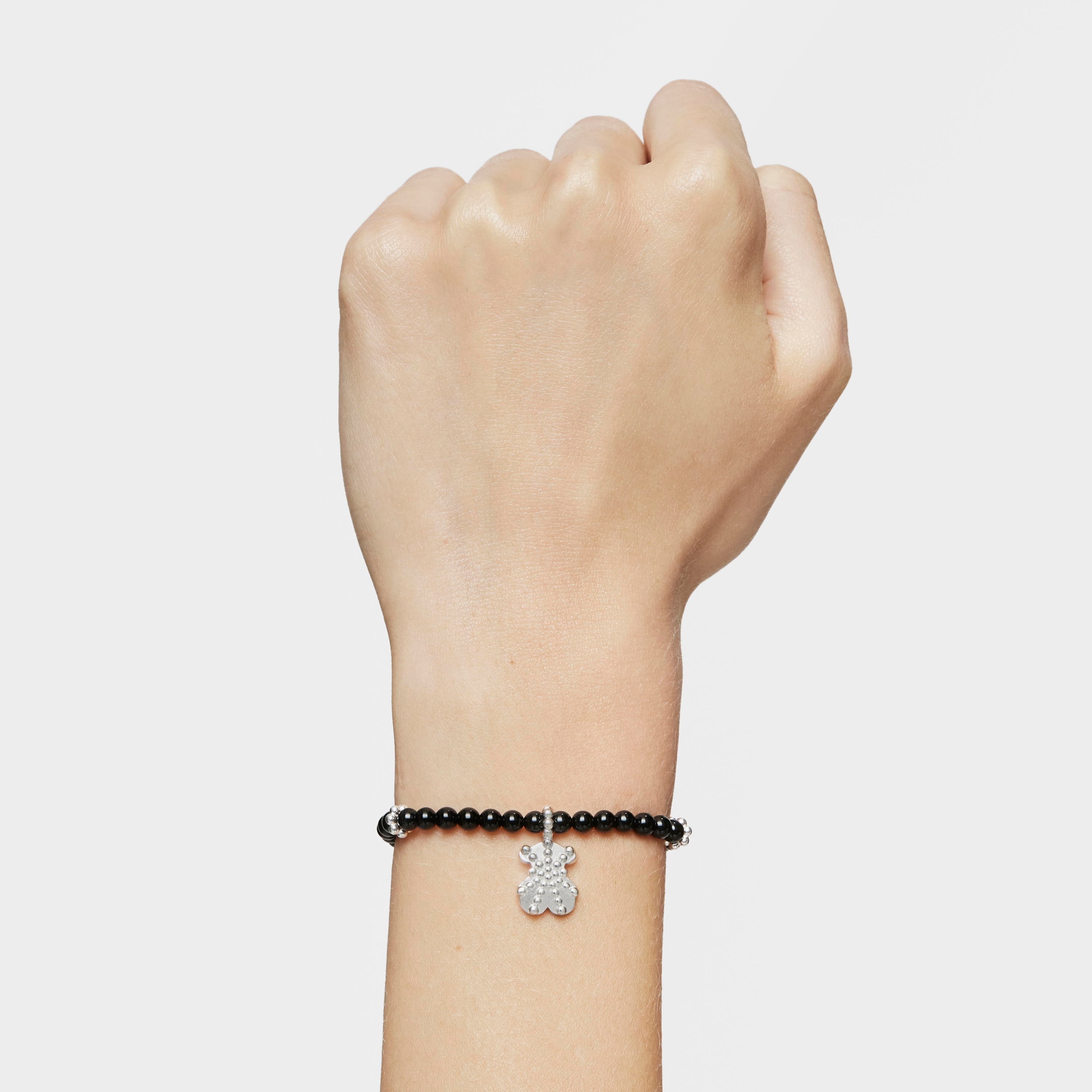 Silver elastic Bracelet with onyx and bear charm TOUS Grain