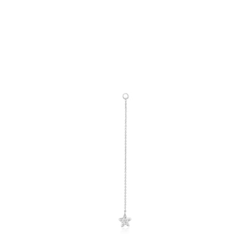 Pendiente suelto largo estrella de oro blanco con diamantes TOUS Grain