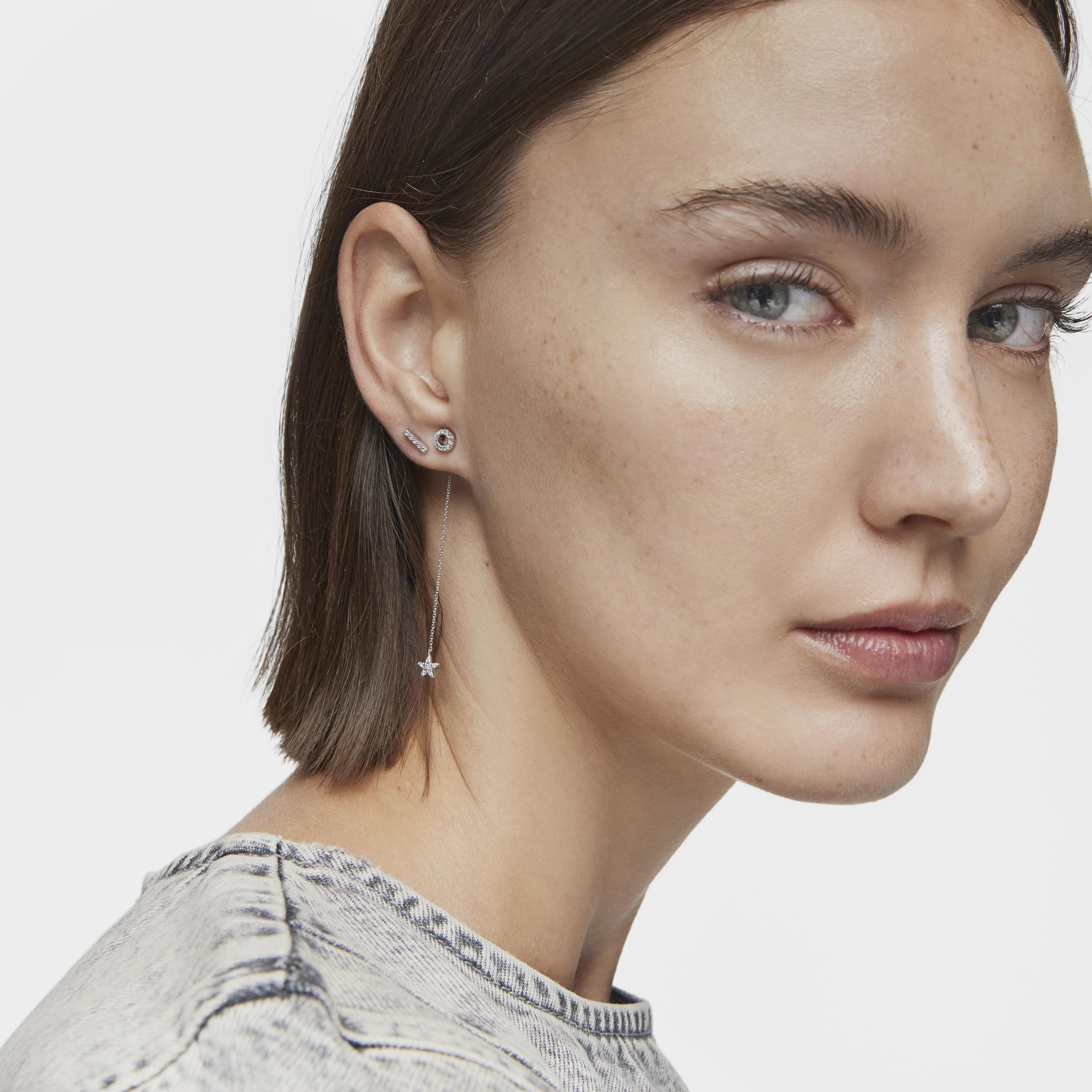 Long white-gold star Single earring with diamonds TOUS Grain