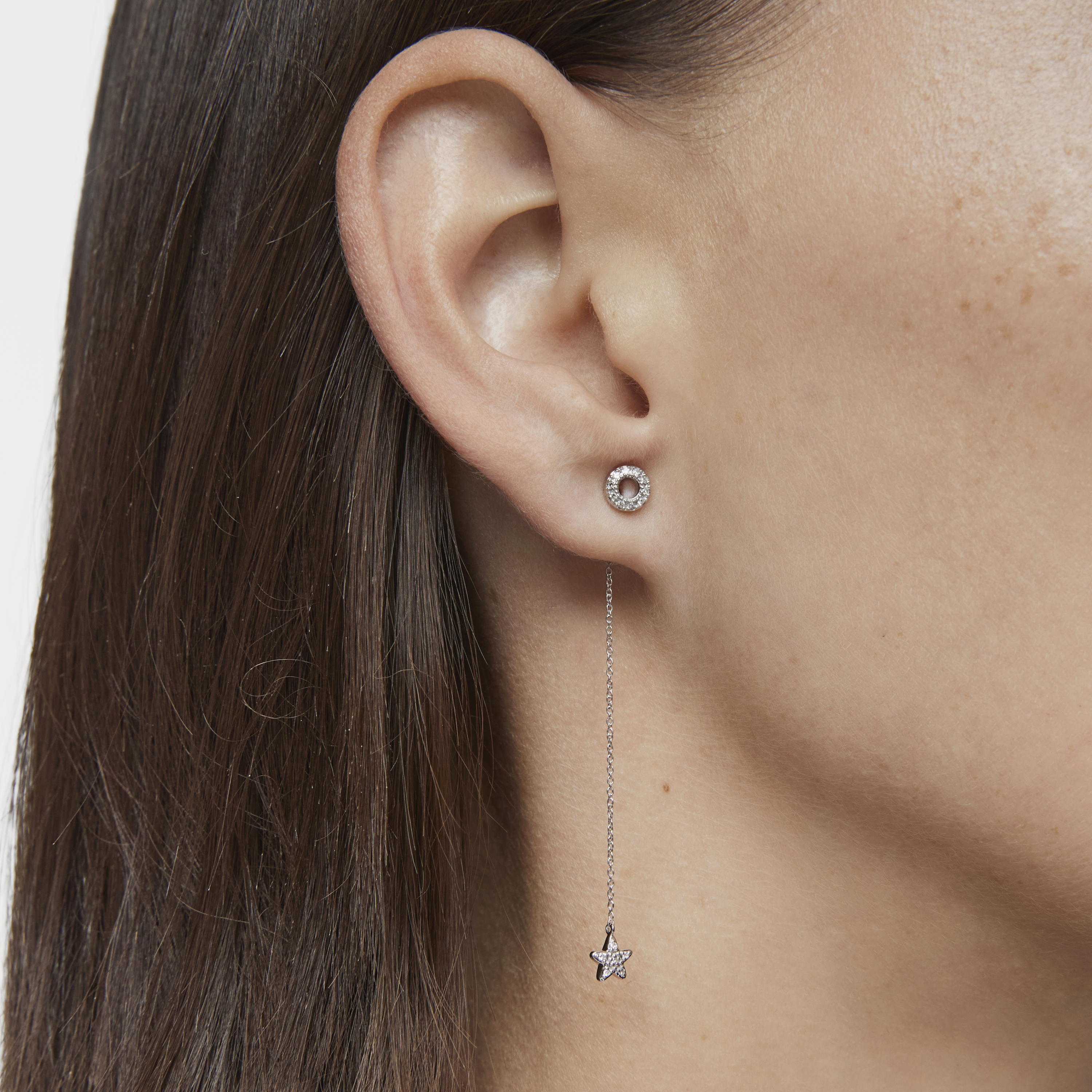 Long 18K white- gold star Single earring with diamonds TOUS Grain