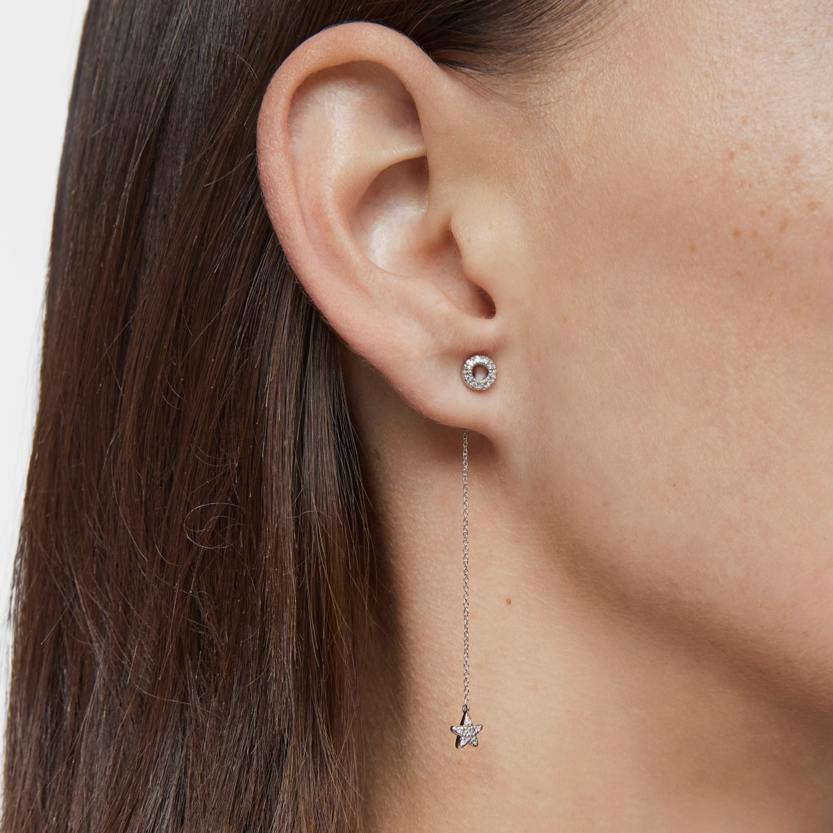 Long white-gold star Single earring with diamonds TOUS Grain