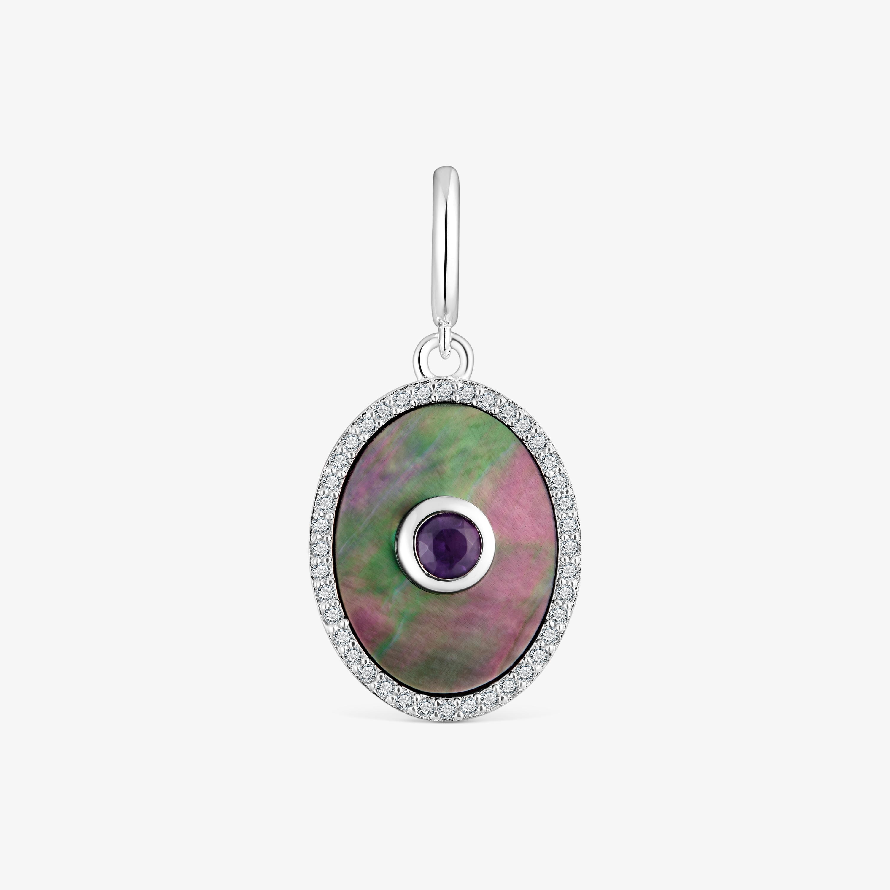 Silver medallion Pendant with nacre, amethyst and topaz Medallions