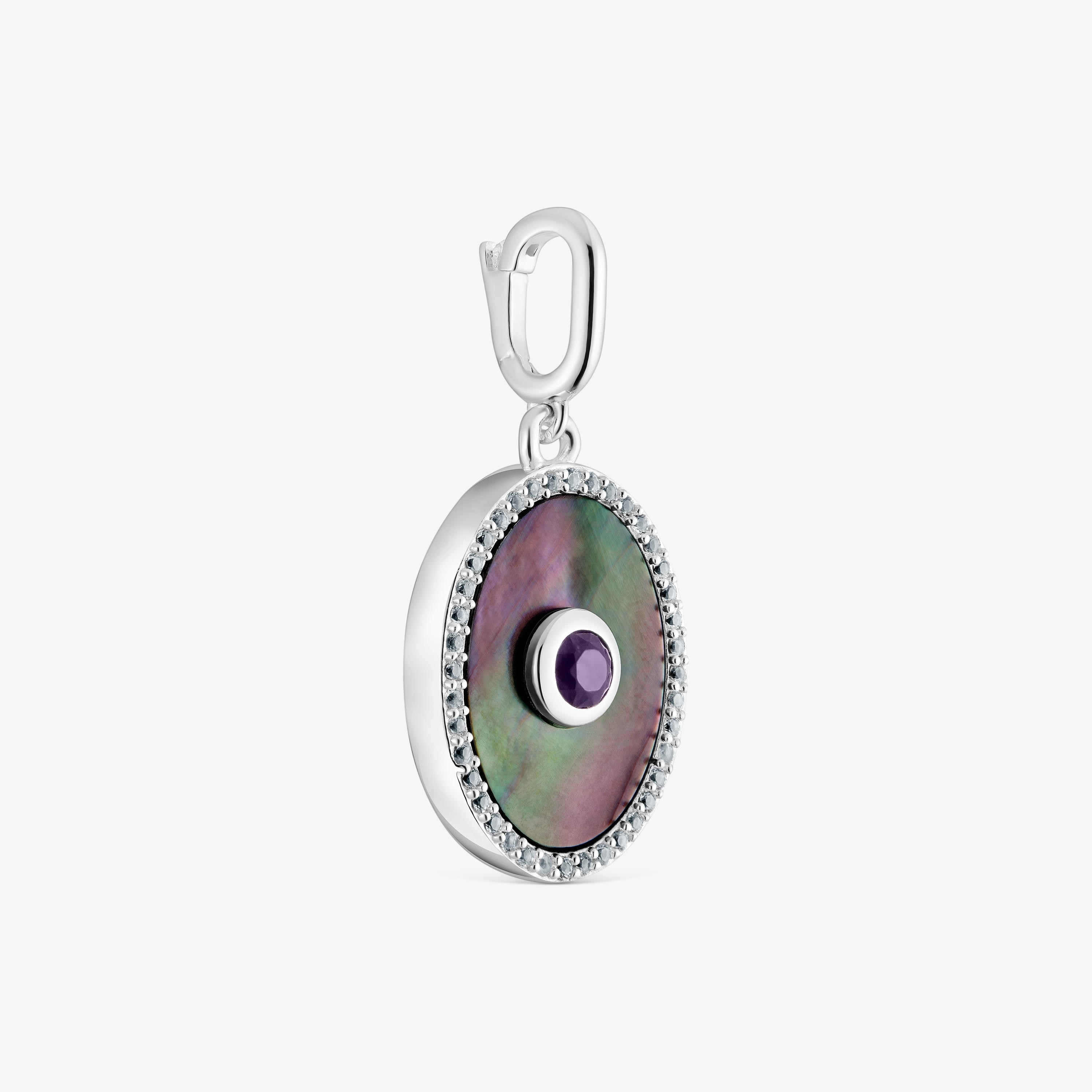 Silver medallion Pendant with nacre, amethyst and topaz Medallions