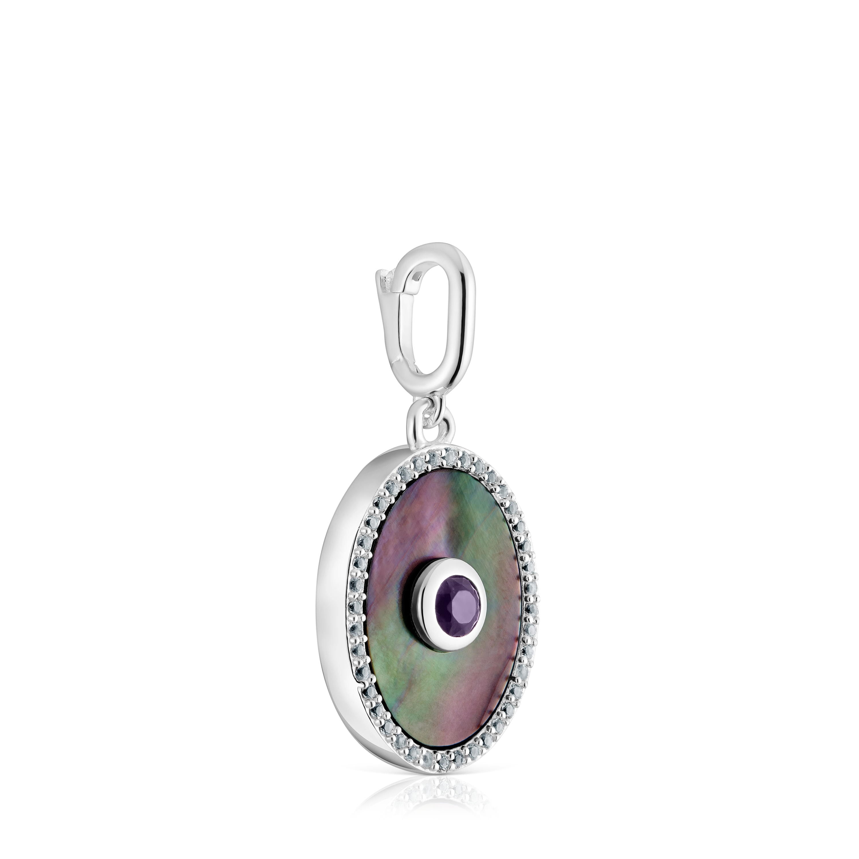 Silver medallion Pendant with nacre, amethyst and topaz Medallions