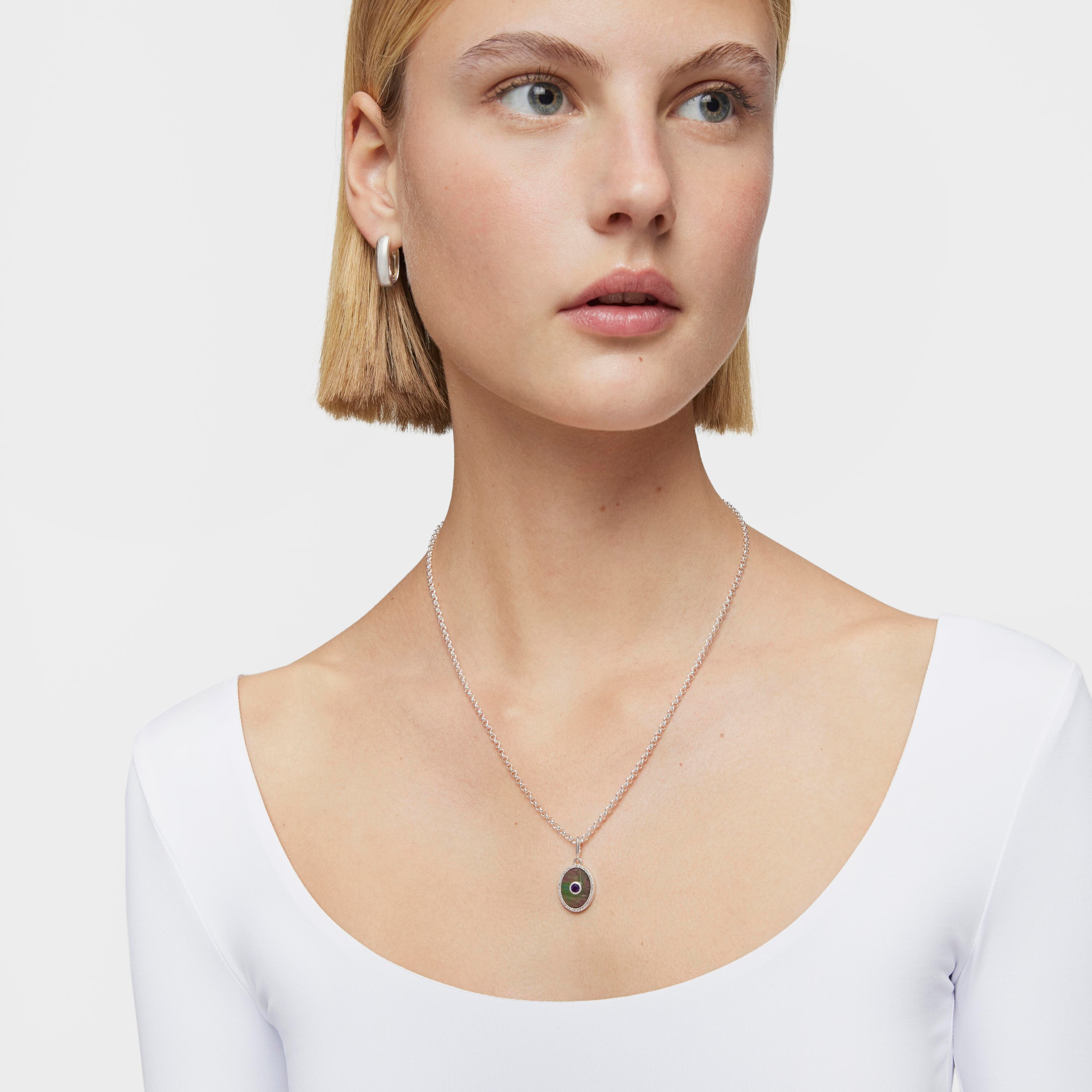 Silver medallion Pendant with nacre, amethyst and topaz Medallions