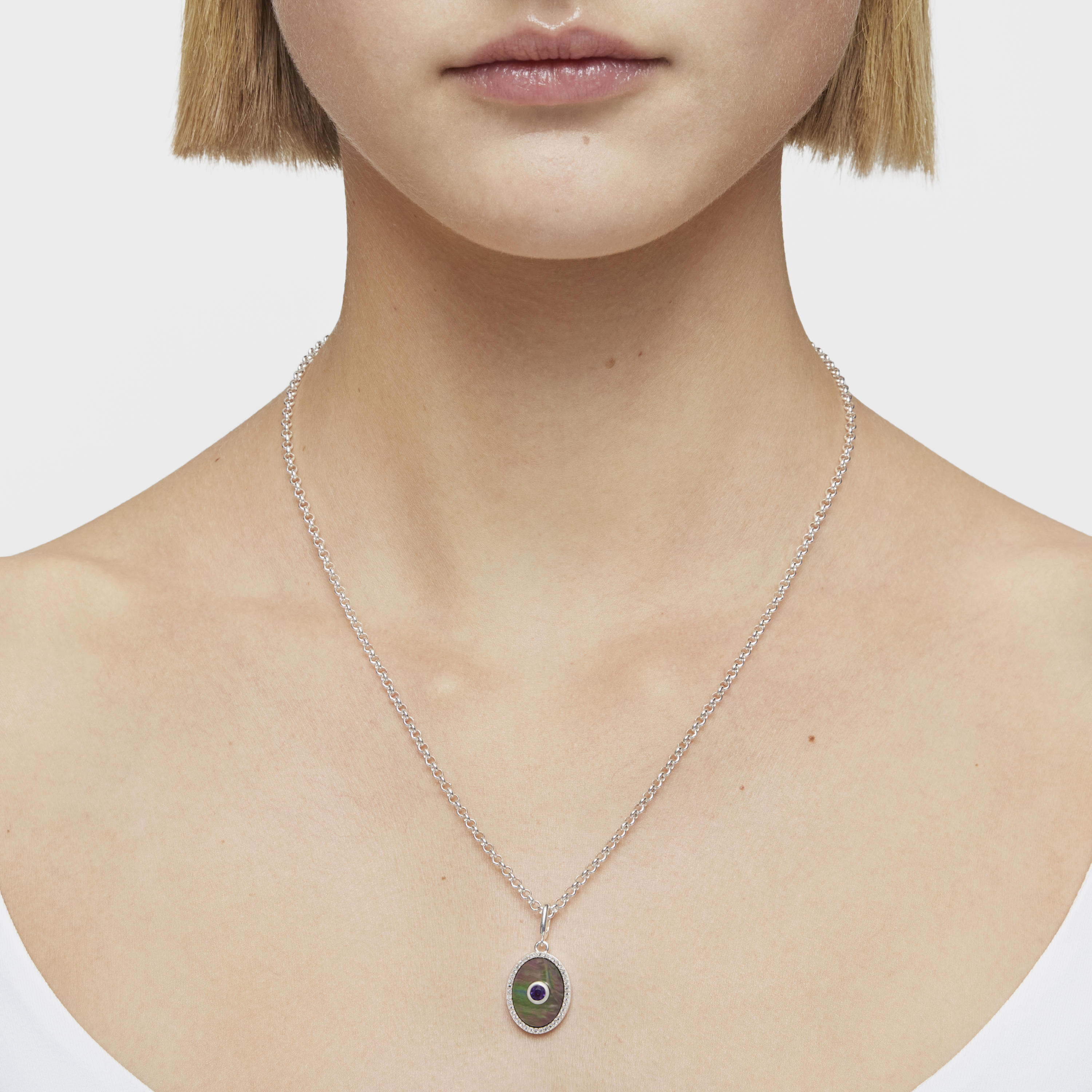 Silver medallion Pendant with nacre, amethyst and topaz Medallions