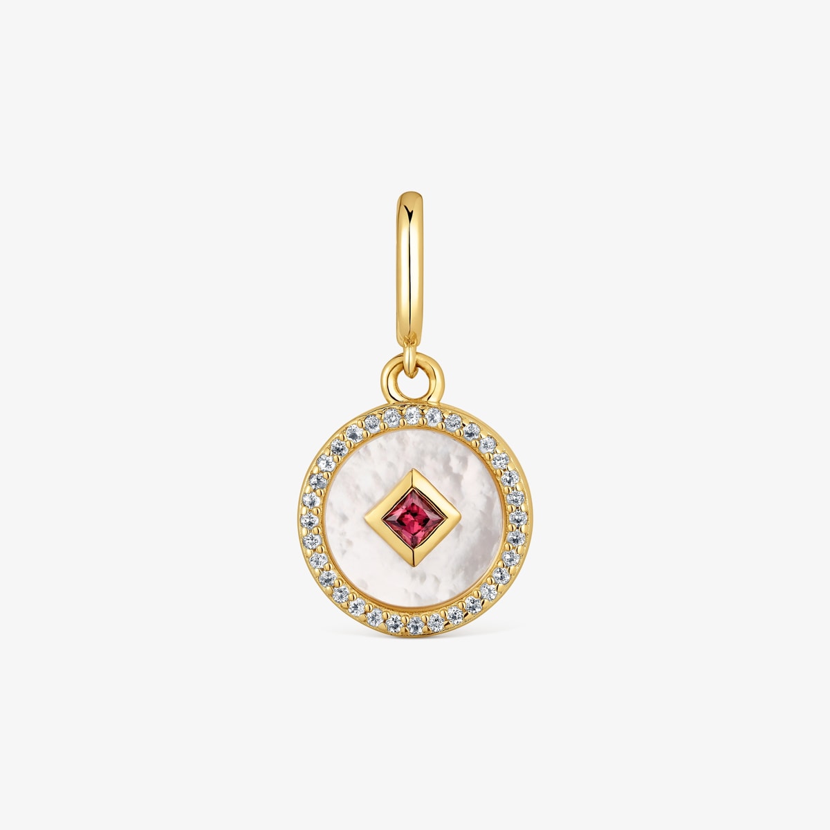 Colgante Medalla Con Baño De Oro De 18 Kt Sobre Plata, Nácar Y Gemas Medallions
