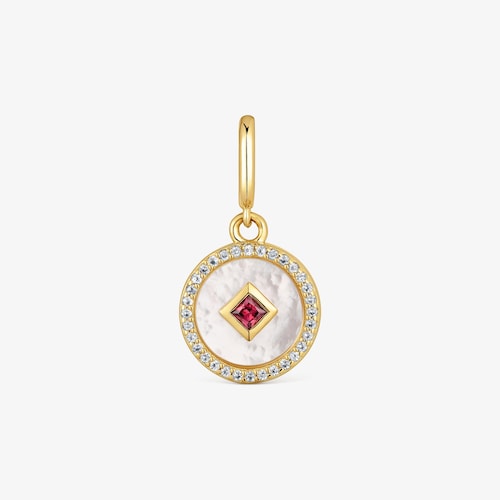 Medallion Pendant with 18K gold vermeil, nacre and gemstones Medallions