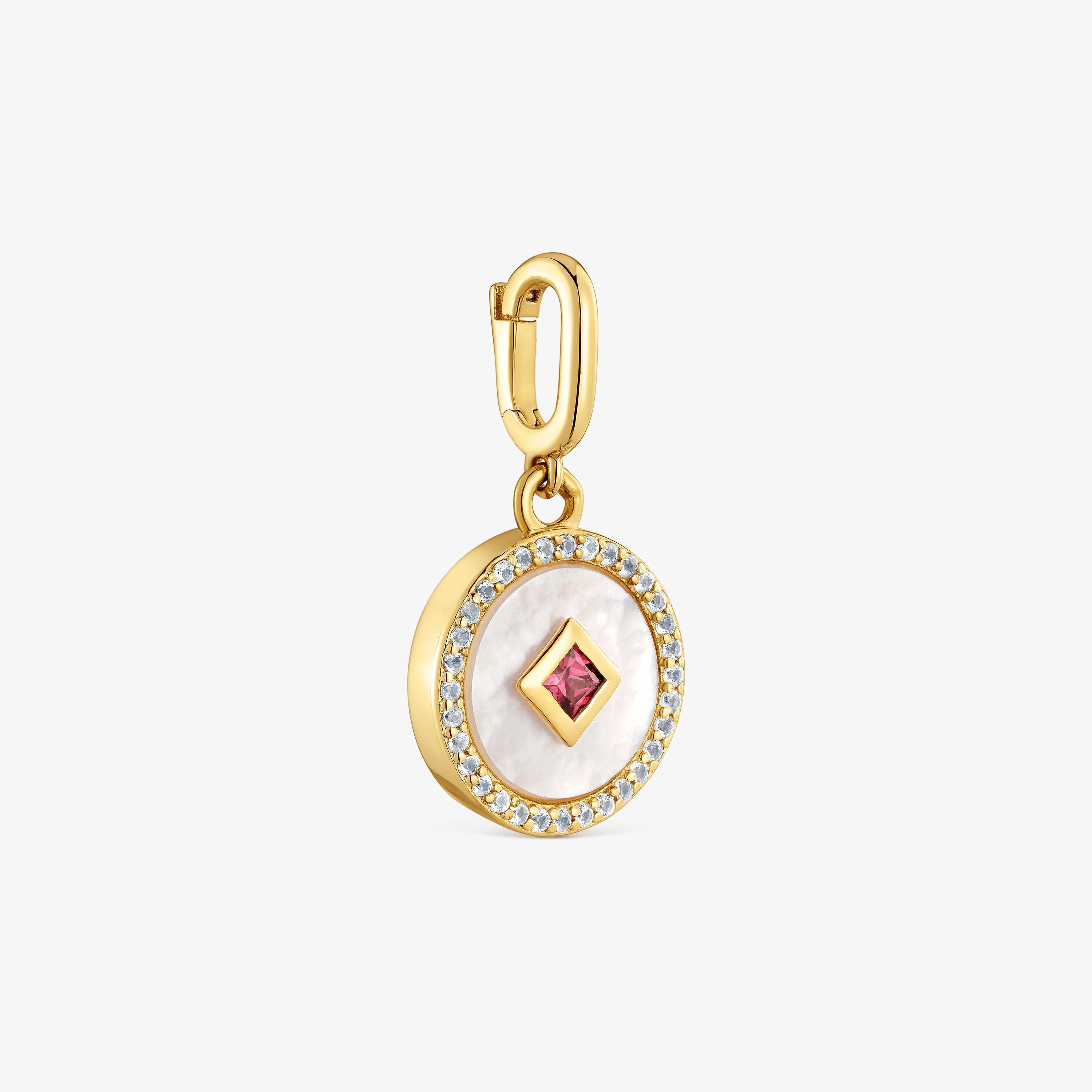 Medallion Pendant with 18K gold vermeil, nacre and gemstones Medallions
