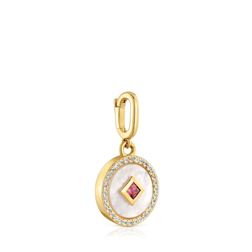 Colgante medalla con baño de oro de 18 kt sobre plata, nácar y gemas Medallions