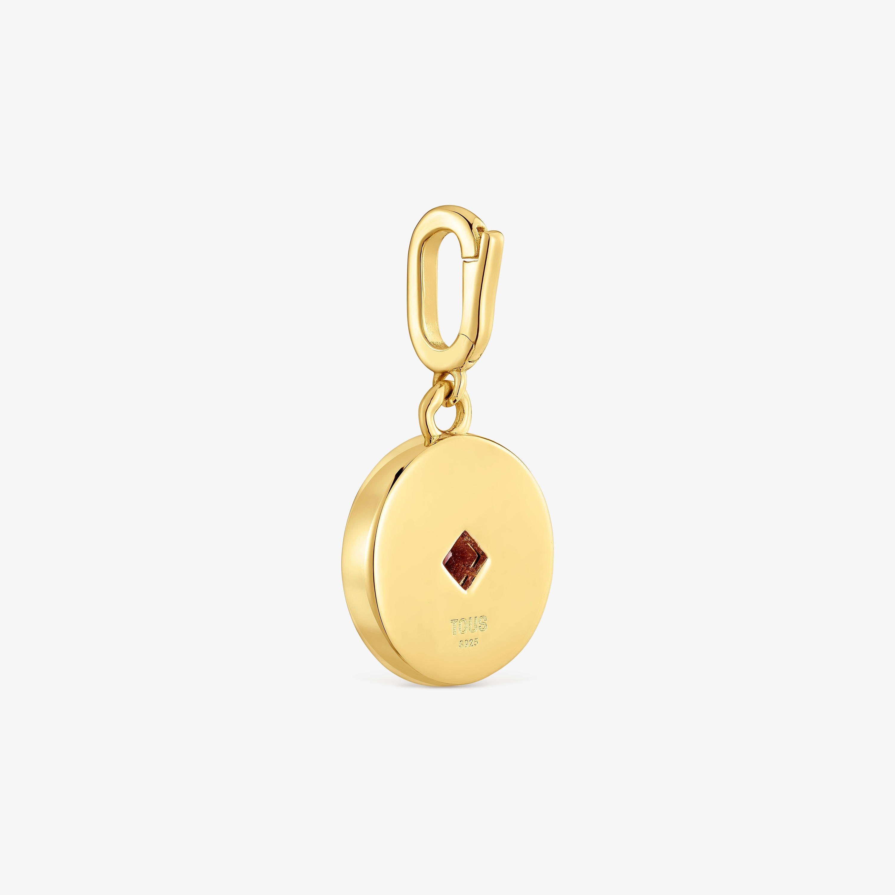 Medallion Pendant with 18K gold vermeil, nacre and gemstones Medallions