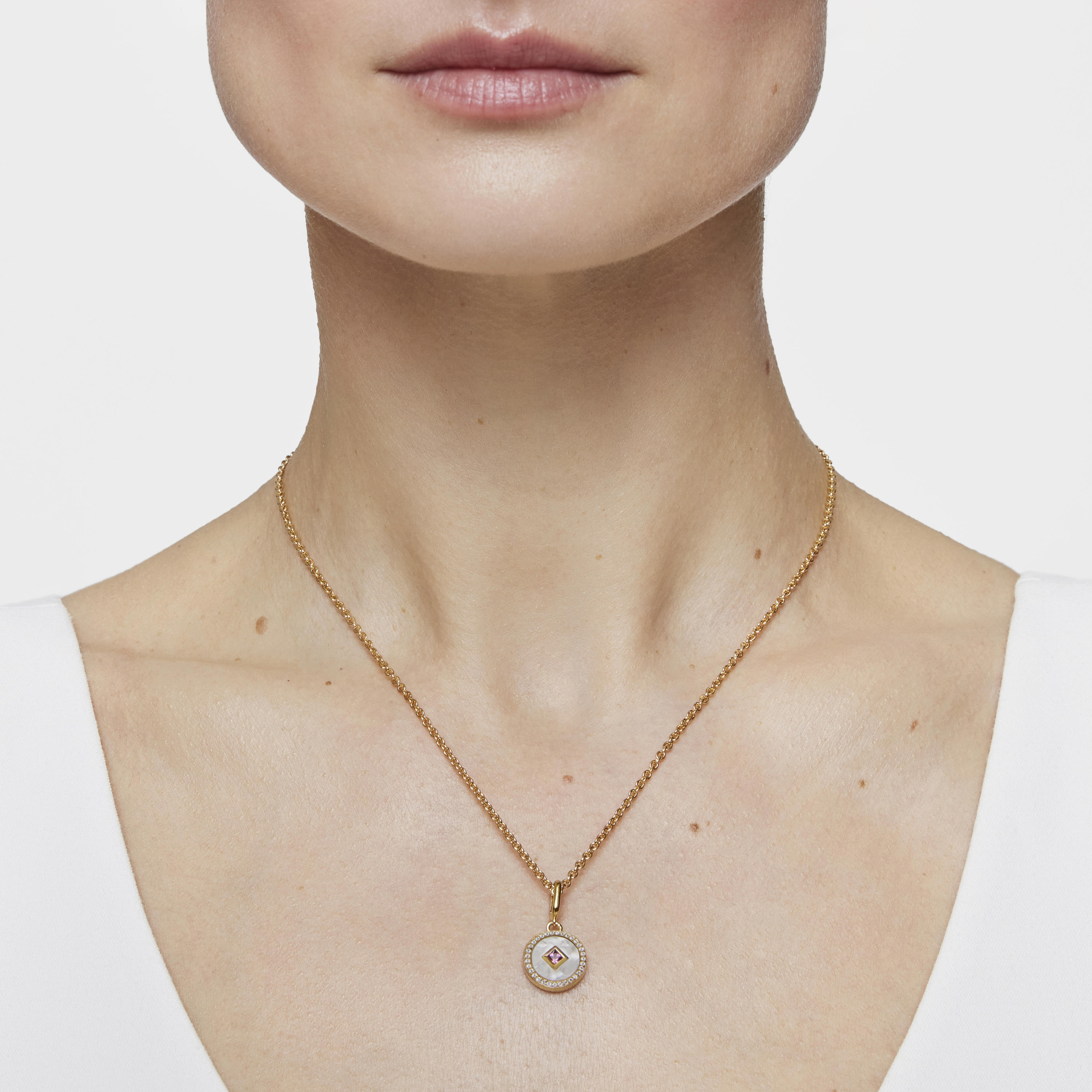 Medallion Pendant with 18K gold vermeil, nacre and gemstones Medallions