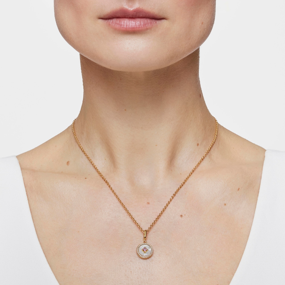 Medallion Pendant with 18kt gold plating over silver, nacre and gemstones Medallions