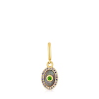 Medallion Pendant with 18kt gold plating over silver, nacre, chrome diopside and iolite Medallions
