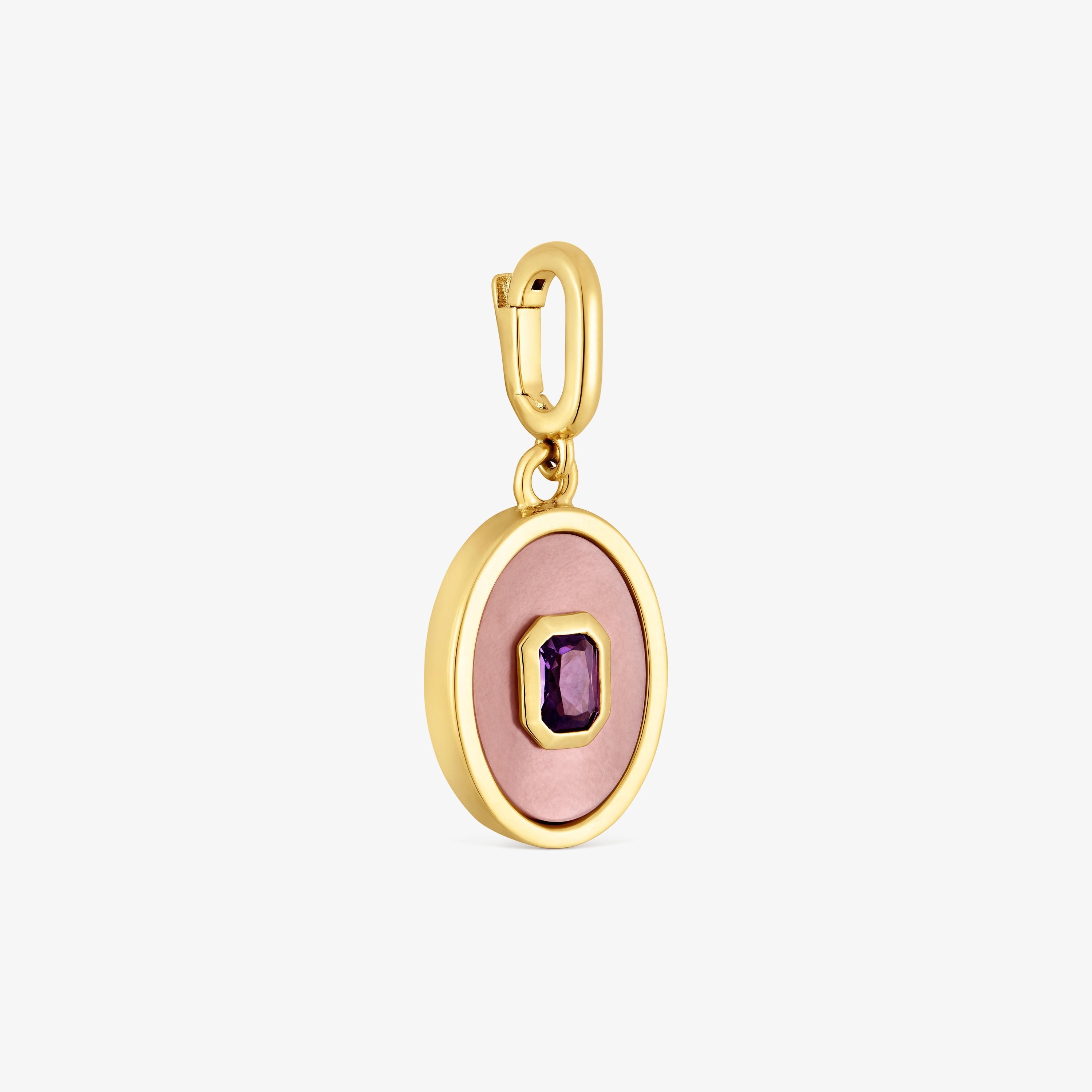 Medallion Pendant, with 18K gold vermeil. nacre and amethyst Medallions