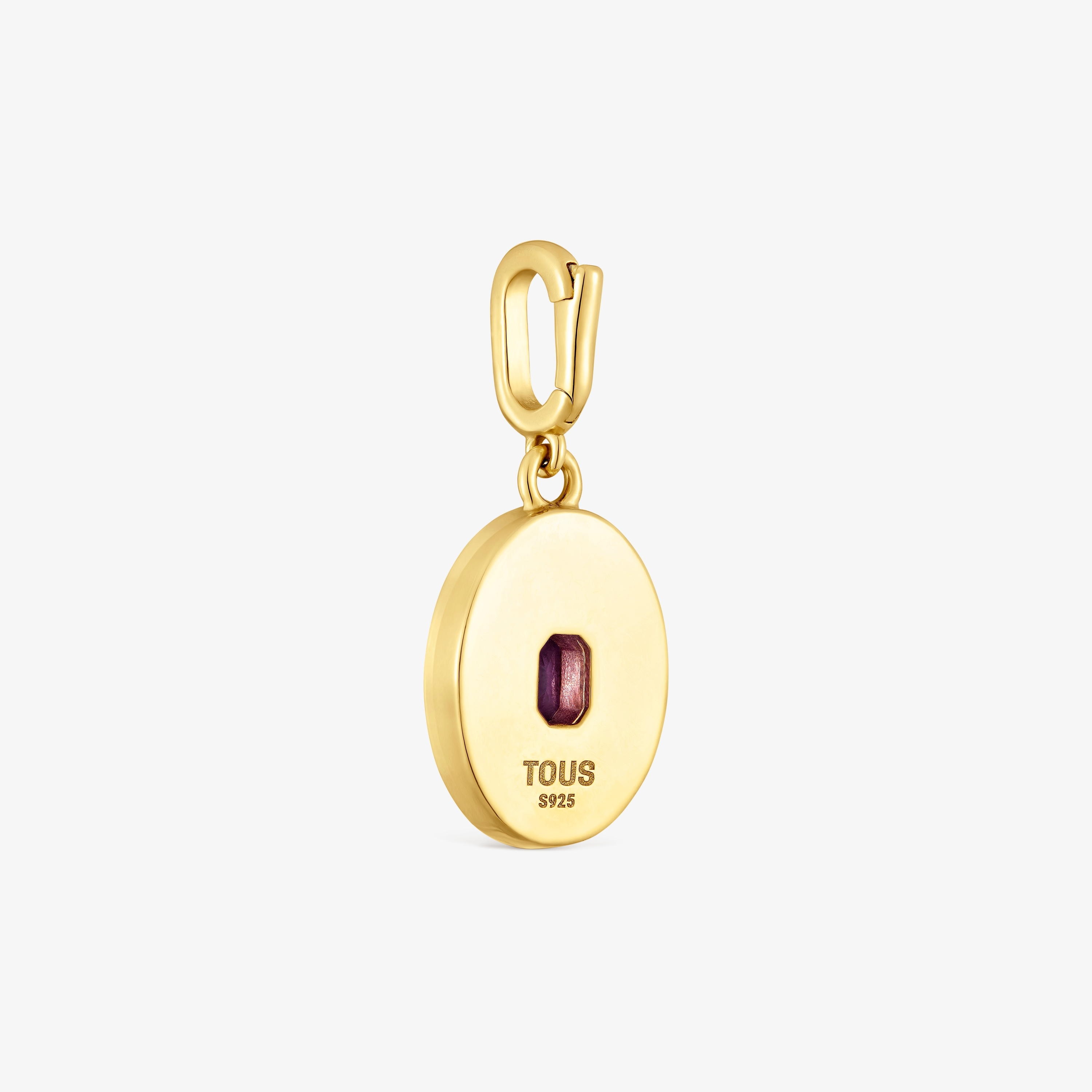 Medallion Pendant, with 18K gold vermeil. nacre and amethyst Medallions