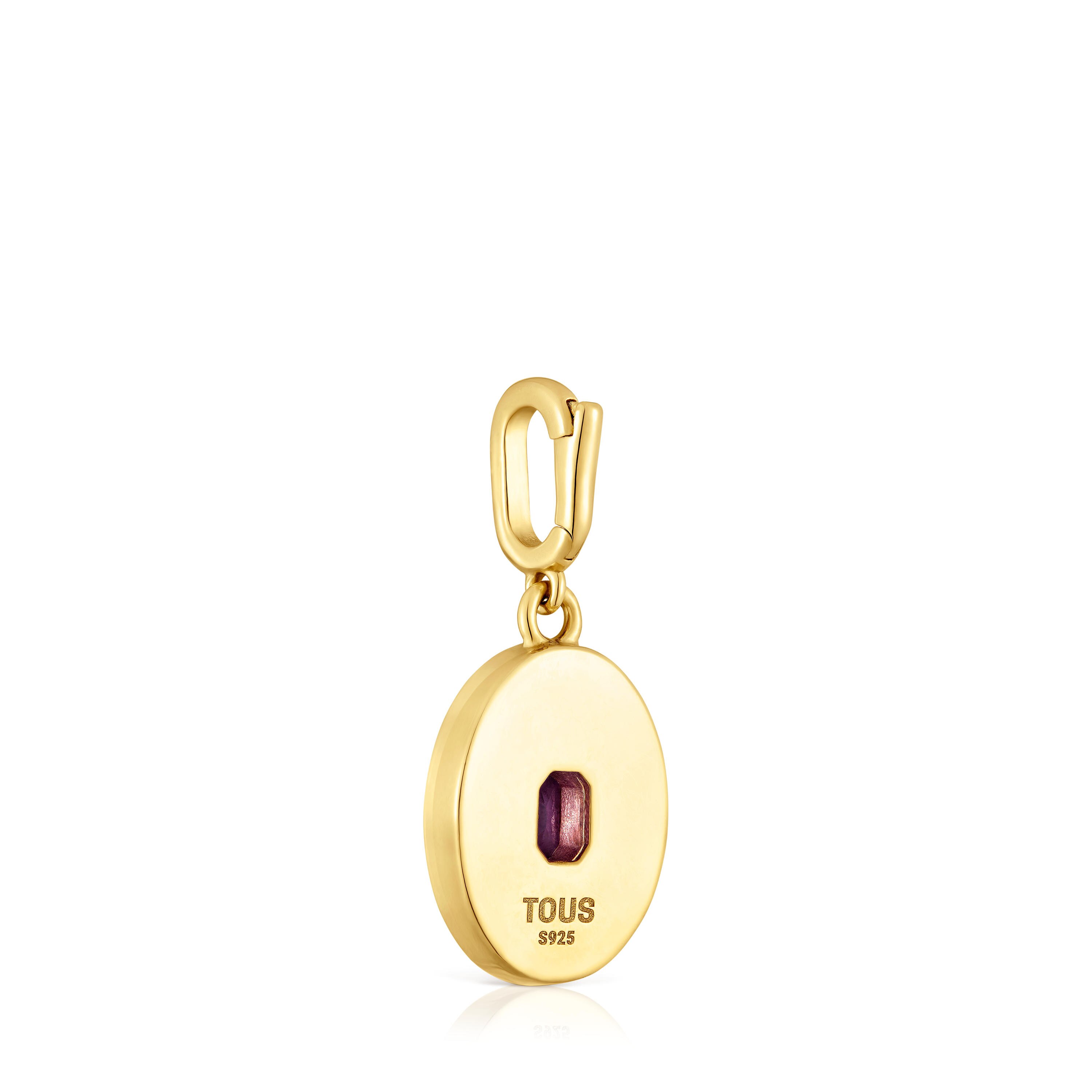 Medallion Pendant, with 18kt gold plating over silver. nacre and amethyst Medallions