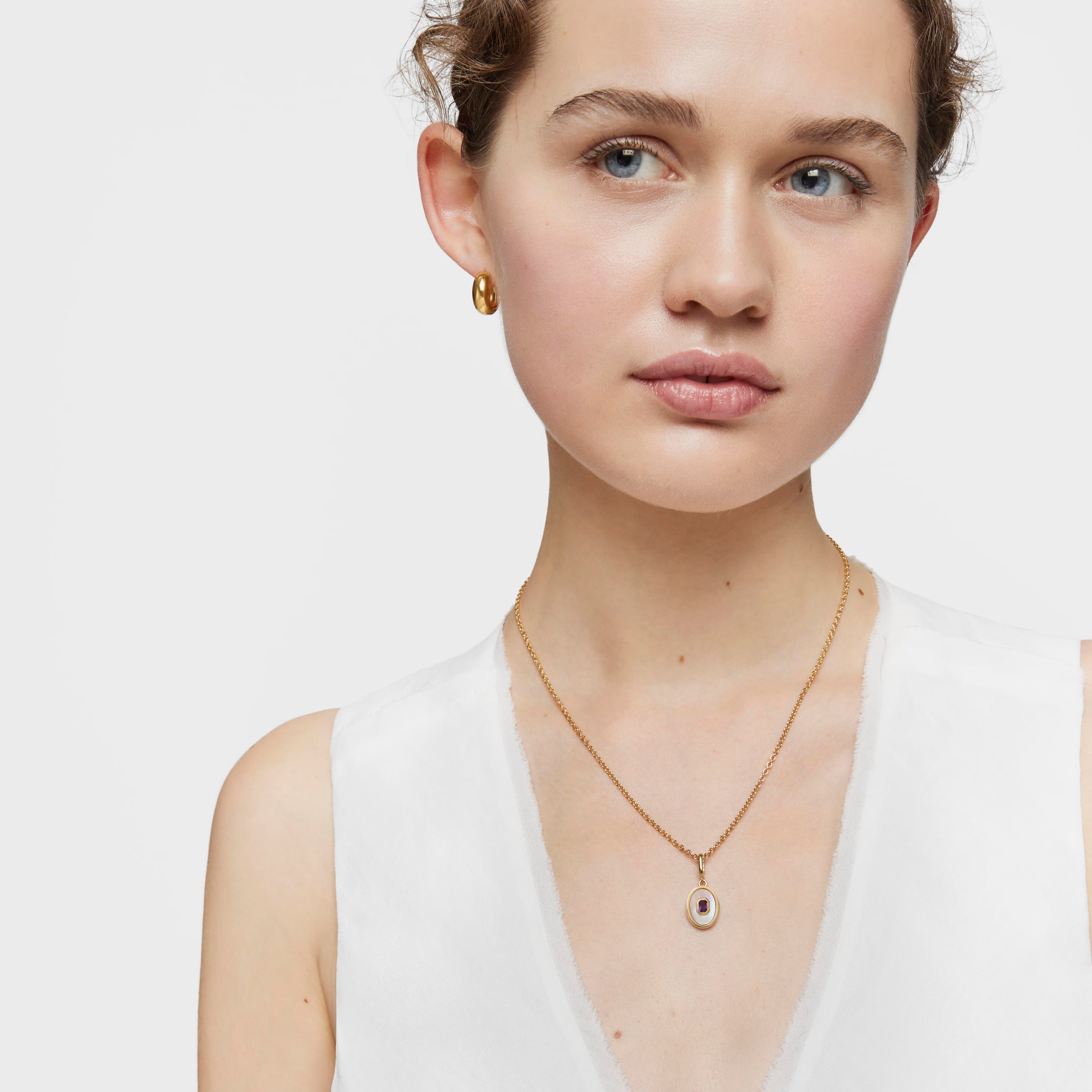 Medallion Pendant, with 18kt gold plating over silver. nacre and amethyst Medallions