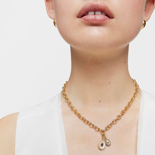 Colgante medalla con baño de oro de 18 kt sobre plata, nácar y amatista Medallions