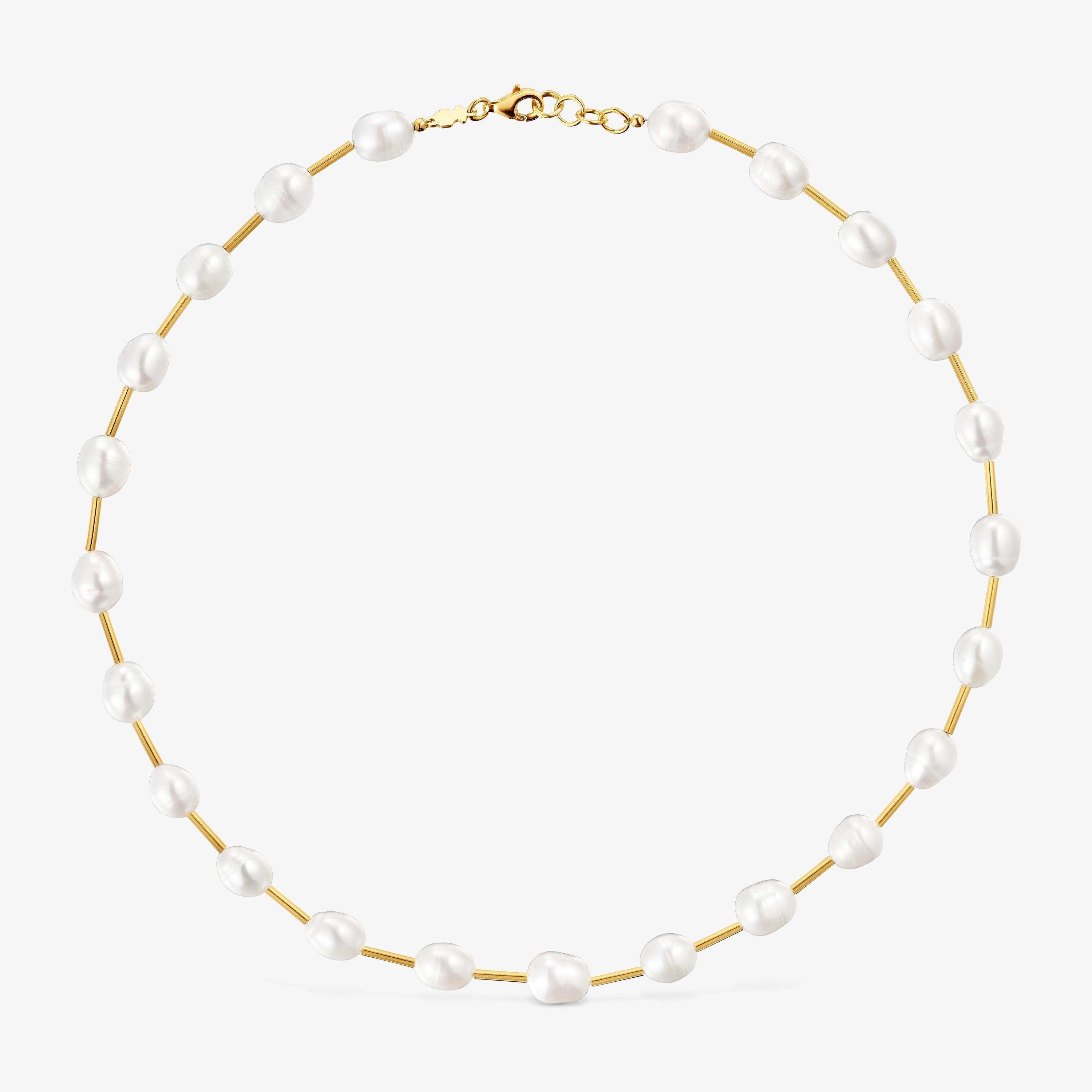 Tube Choker with 18K gold vermeil and cultured pearls Gloss