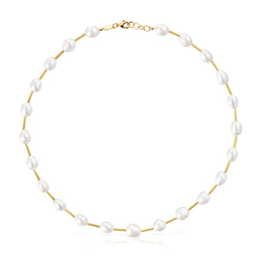 Collaret tub amb bany d'or de 18kt sobre plata i perles cultivades Gloss