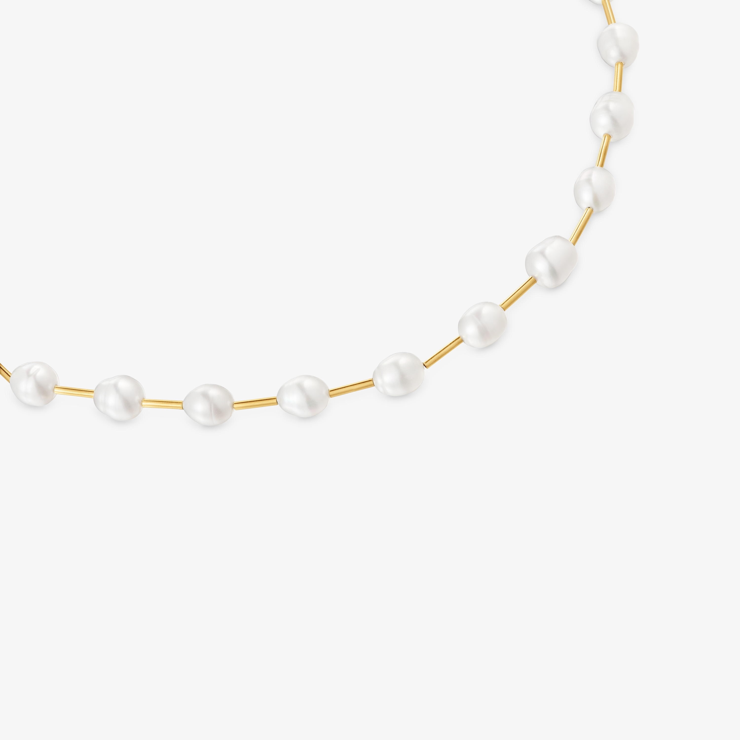 Tube Choker with 18K gold vermeil and cultured pearls Gloss
