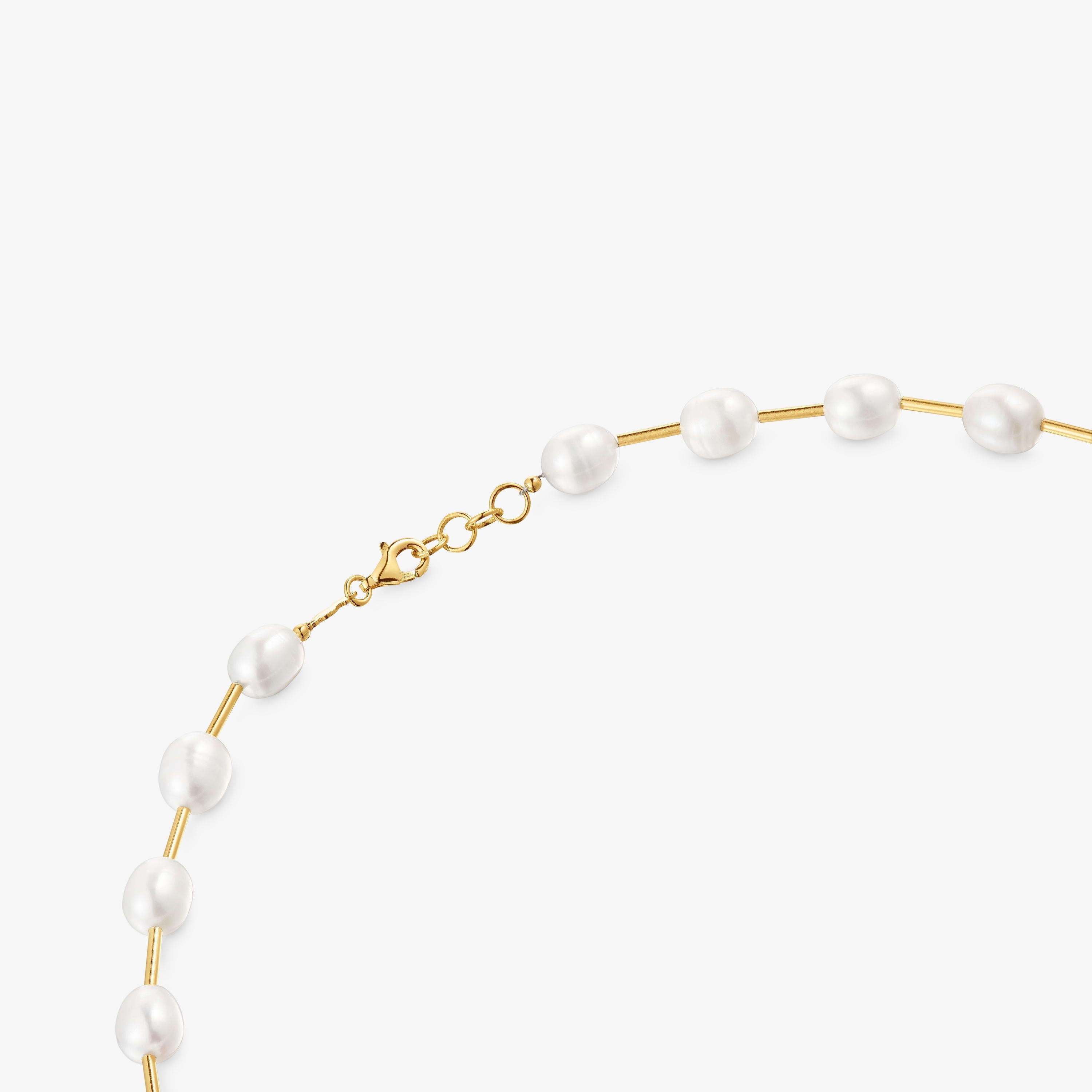 Tube Choker with 18K gold vermeil and cultured pearls Gloss