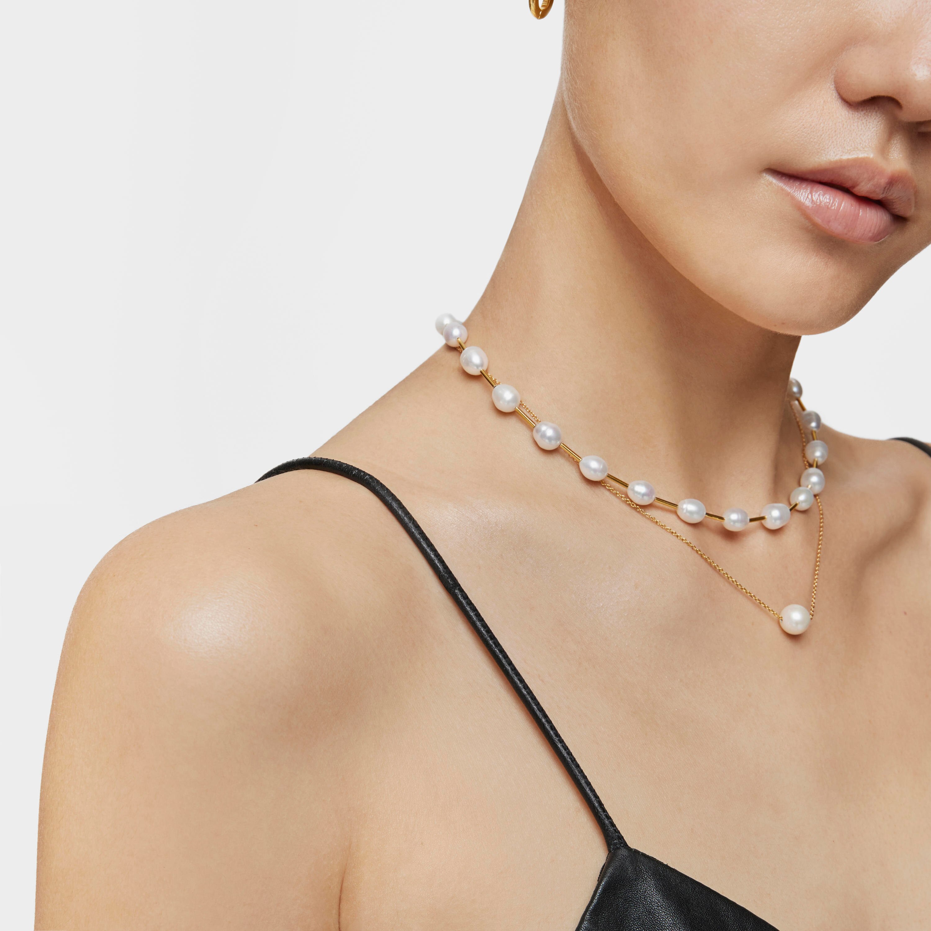 Tube Choker with 18K gold vermeil and cultured pearls Gloss