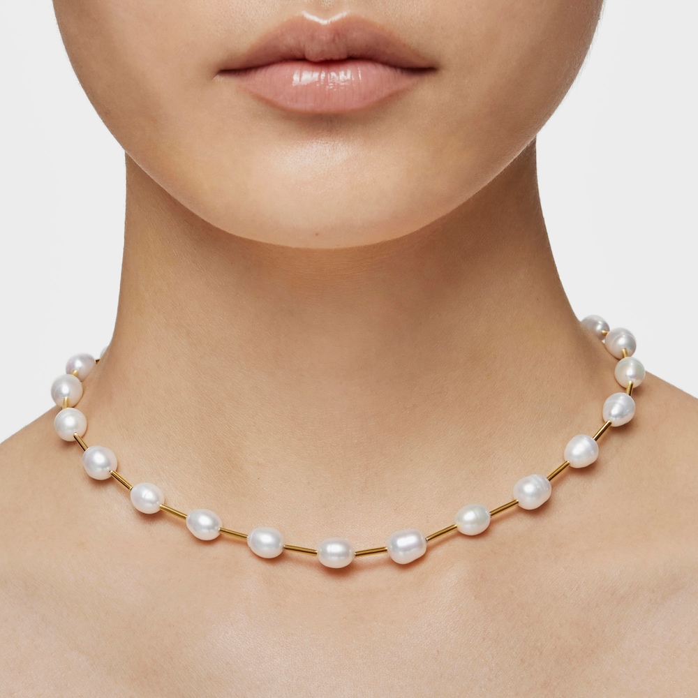 Gargantilla tubo con ba&ntilde;o de oro de 18&nbsp;kt sobre plata y perlas cultivadas Gloss