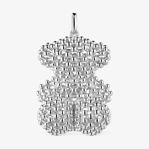 Pingente urso grande texturizado em prata Bold Bear