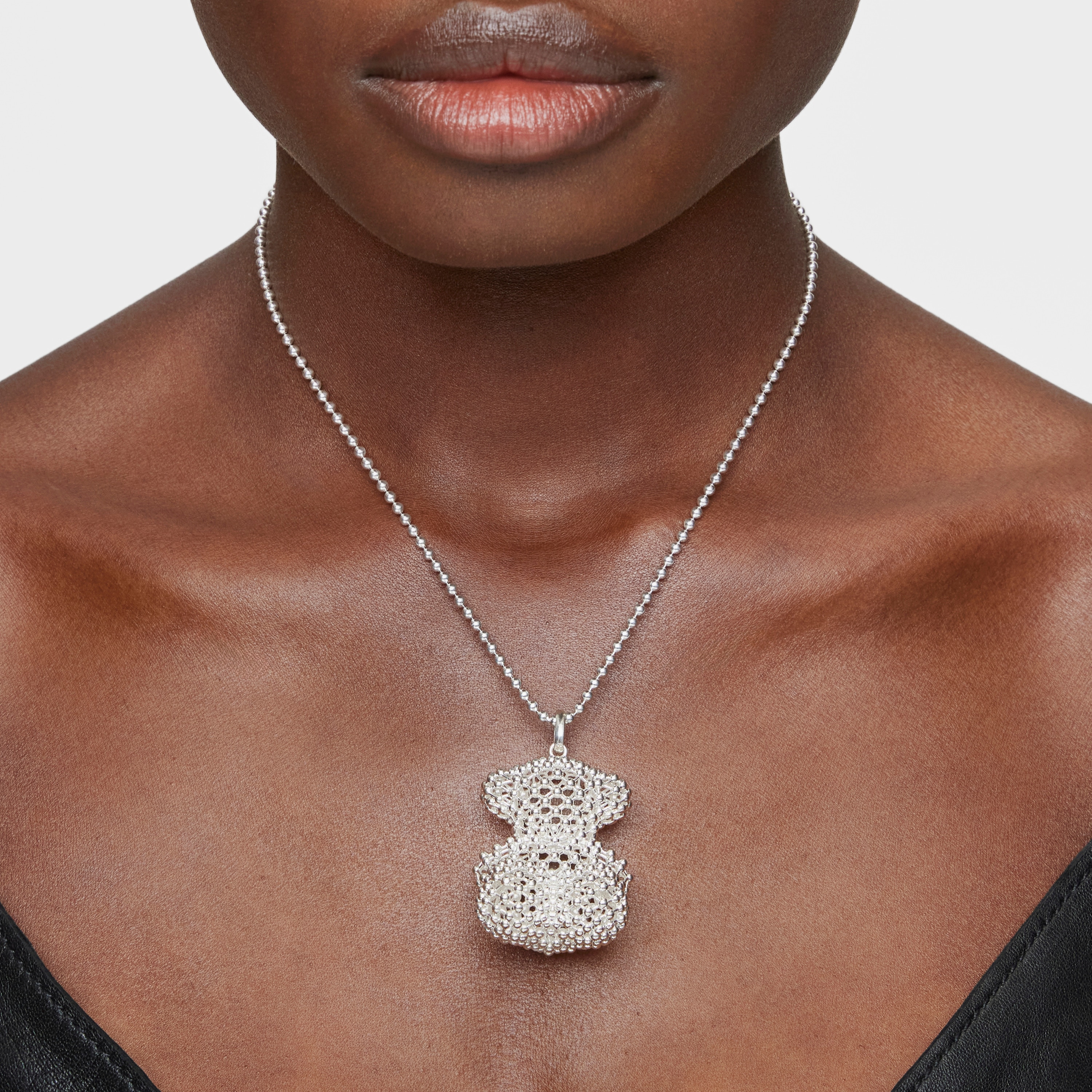 Large silver texturized bear Pendant Bold Bear