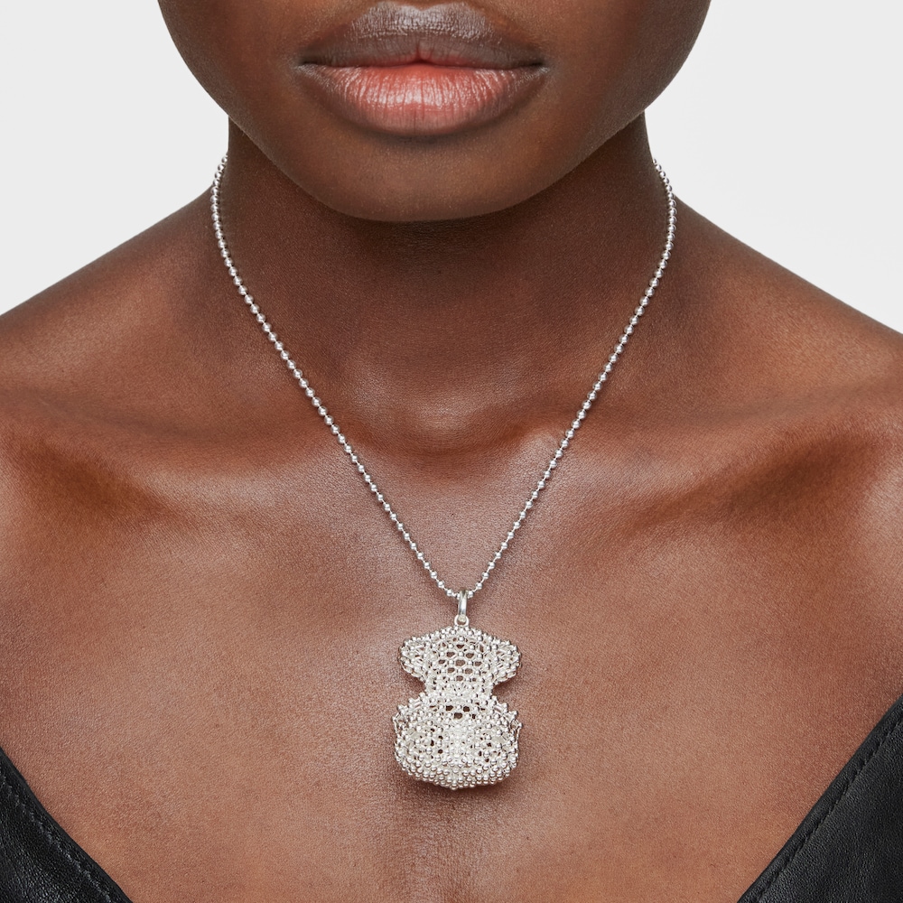 Colgante oso grande texturizado de plata Bold Bear