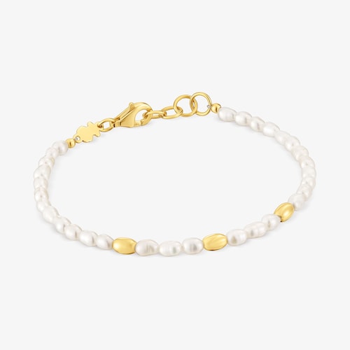Pozłacana 18-karatowym złotem bransoletka Gloss ze srebra, z perłami hodowanymi
