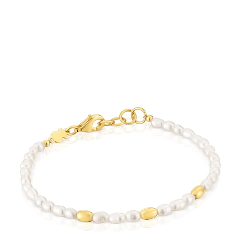 Bracelet with cultured pearls and 18kt gold plating over silver and Gloss