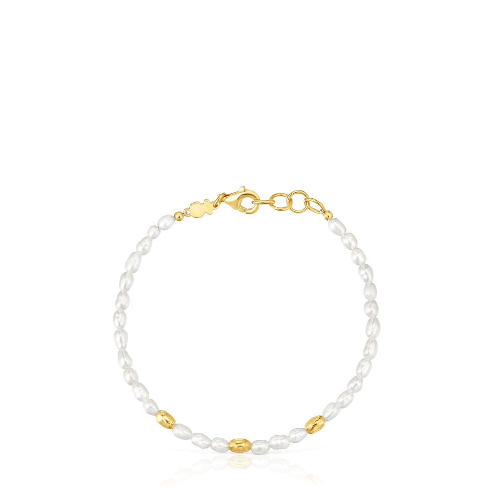 Pulsera con perlas cultivadas y baño de oro de 18 kt sobre plata Gloss image number 1