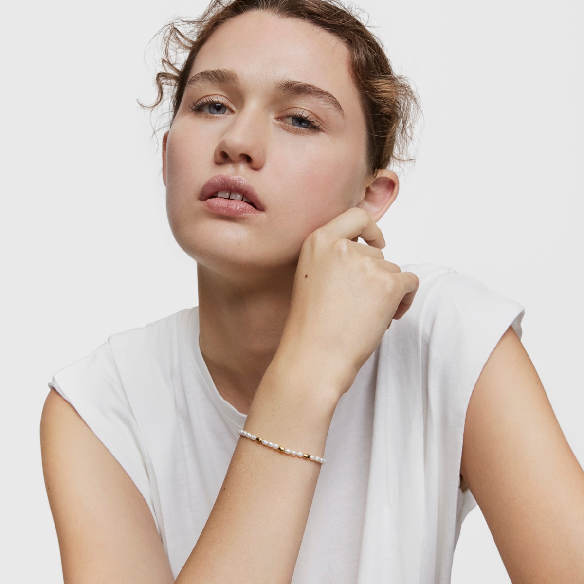 Pulsera con perlas cultivadas y baño de oro de 18 kt sobre plata Gloss