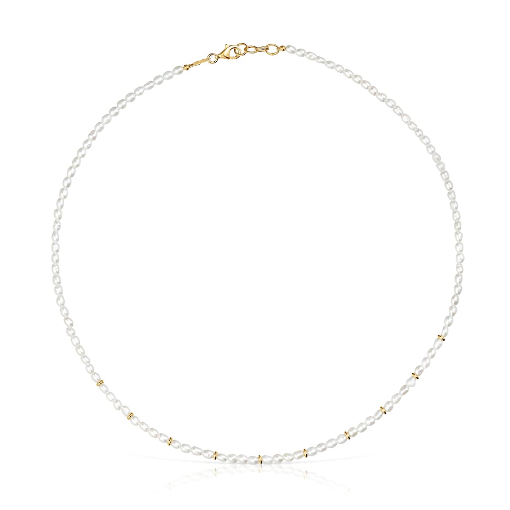 Choker with 18kt gold plating over silver and cultured pearls Gloss Choker with 18kt gold plating over silver and cultured pearls Gloss