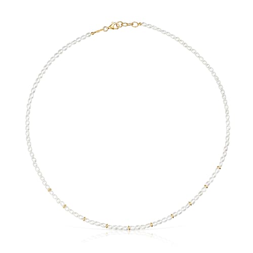 Choker with 18kt gold plating over silver and cultured pearls Gloss