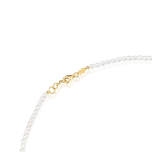Choker with 18kt gold plating over silver and cultured pearls Gloss